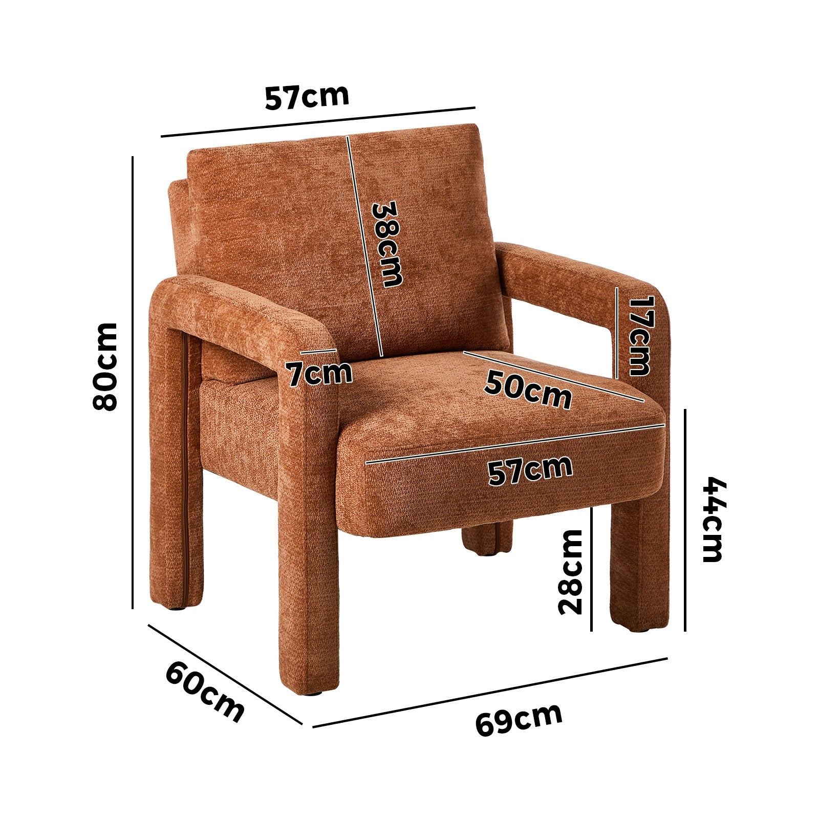 Oikiture Armchair Velvet Accent Chairs 1 Seater Lounge Sofa Chair Orange - Sunyee