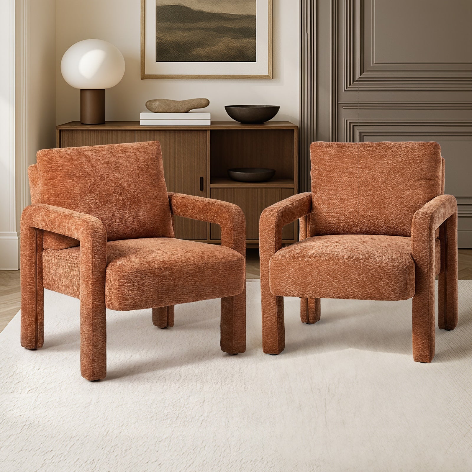 Oikiture 2x Armchair Velvet Accent Chairs 1 Seater Lounge Sofa Chair Orange - Sunyee