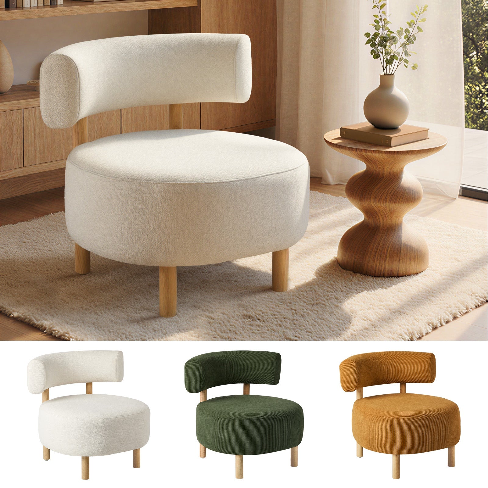 Oikiture Wooden Armchair Lounge Chair Velvet/Linen Fabric Accent Armchairs - Sunyee