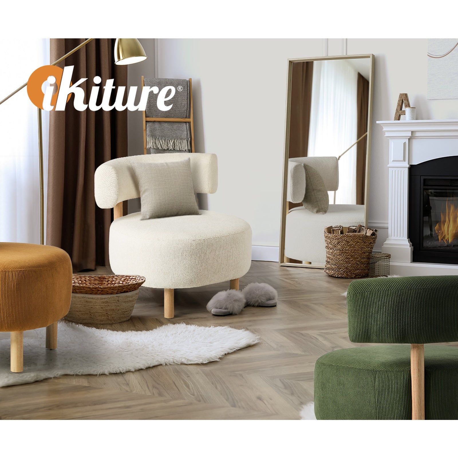 Oikiture Wooden Armchair Lounge Chair Velvet/Linen Fabric Accent Armchairs - Sunyee