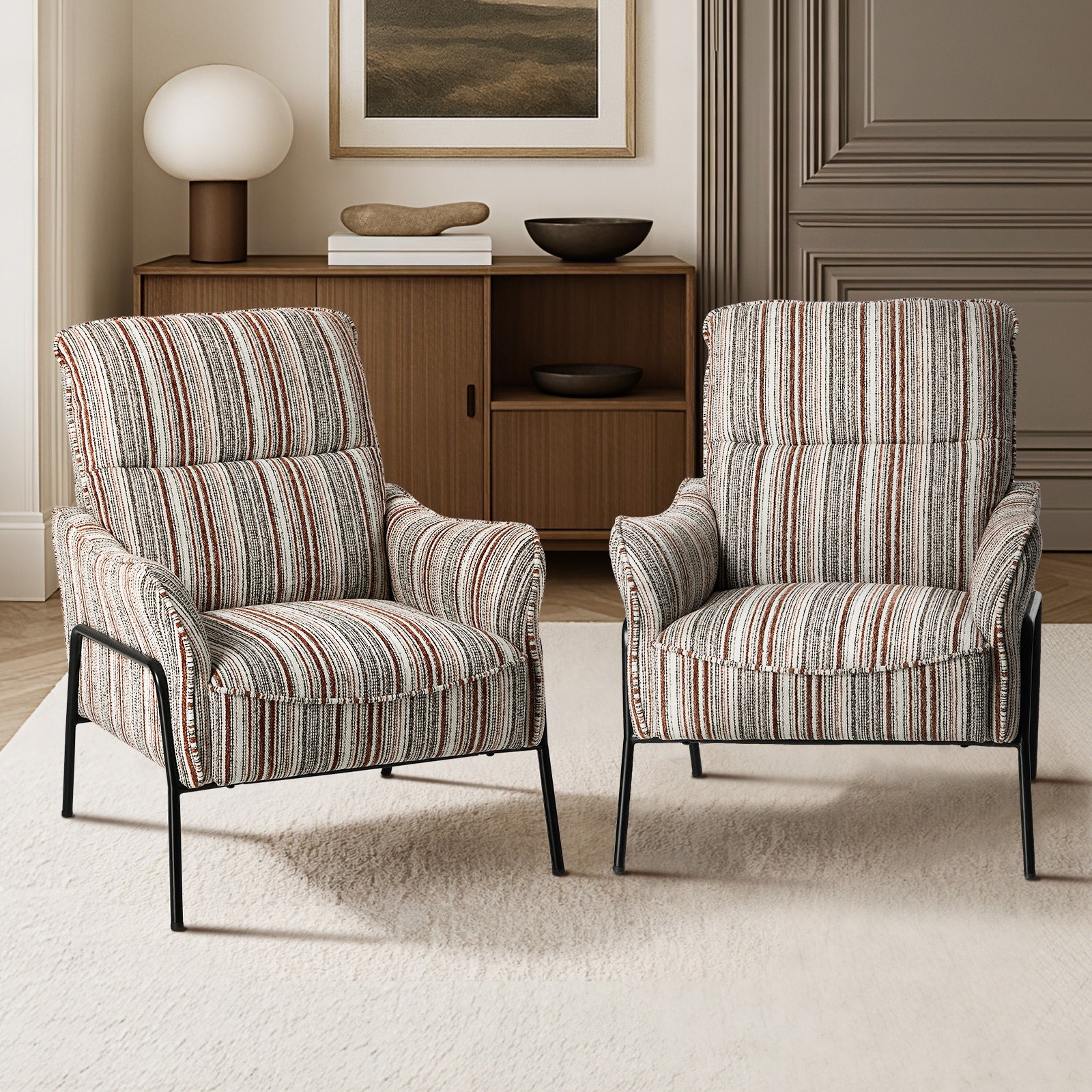 Oikiture 2x Armchair Chenille Fabric Lounge Chair Accent Chair Brown - Sunyee