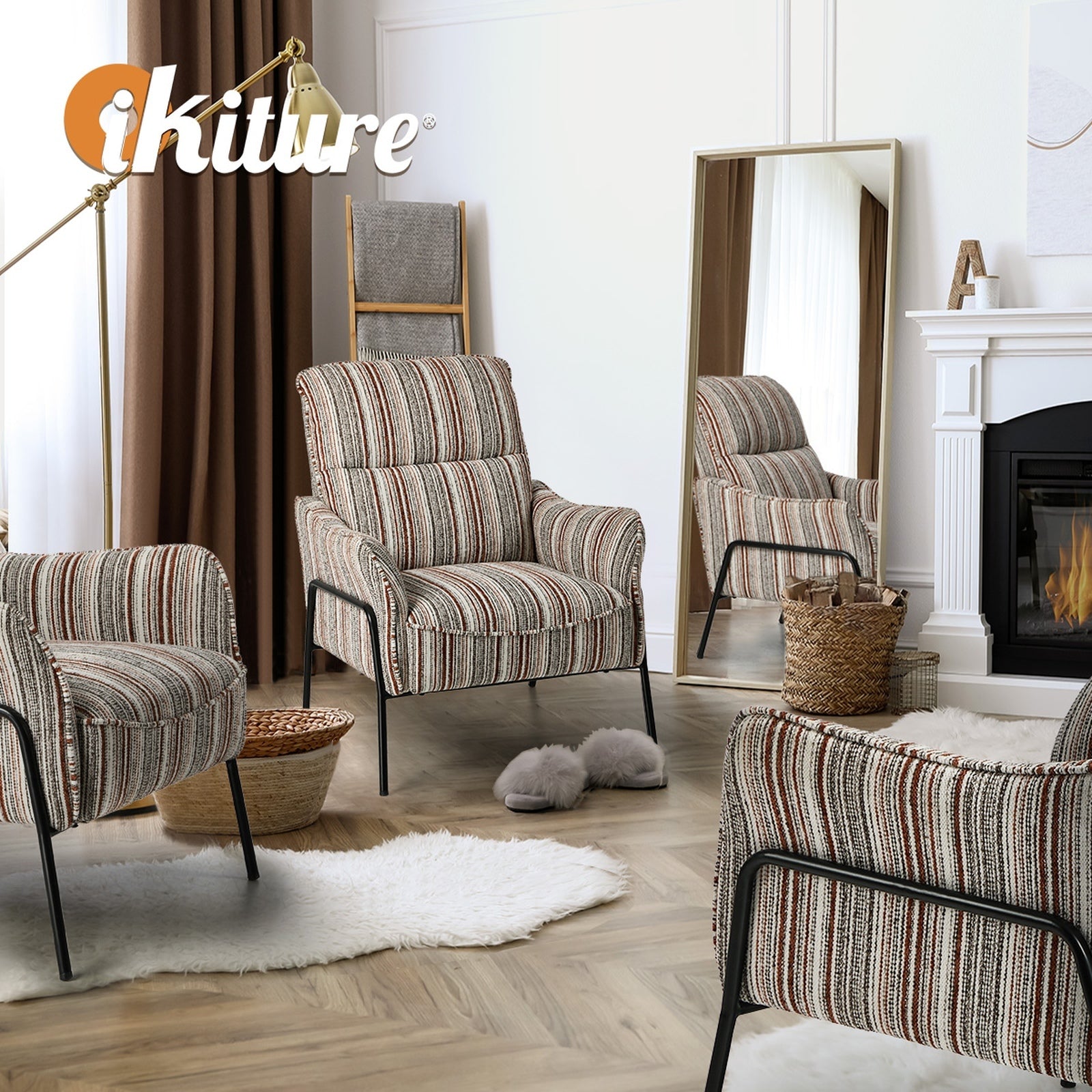 Oikiture 2x Armchair Chenille Fabric Lounge Chair Accent Chair Brown - Sunyee