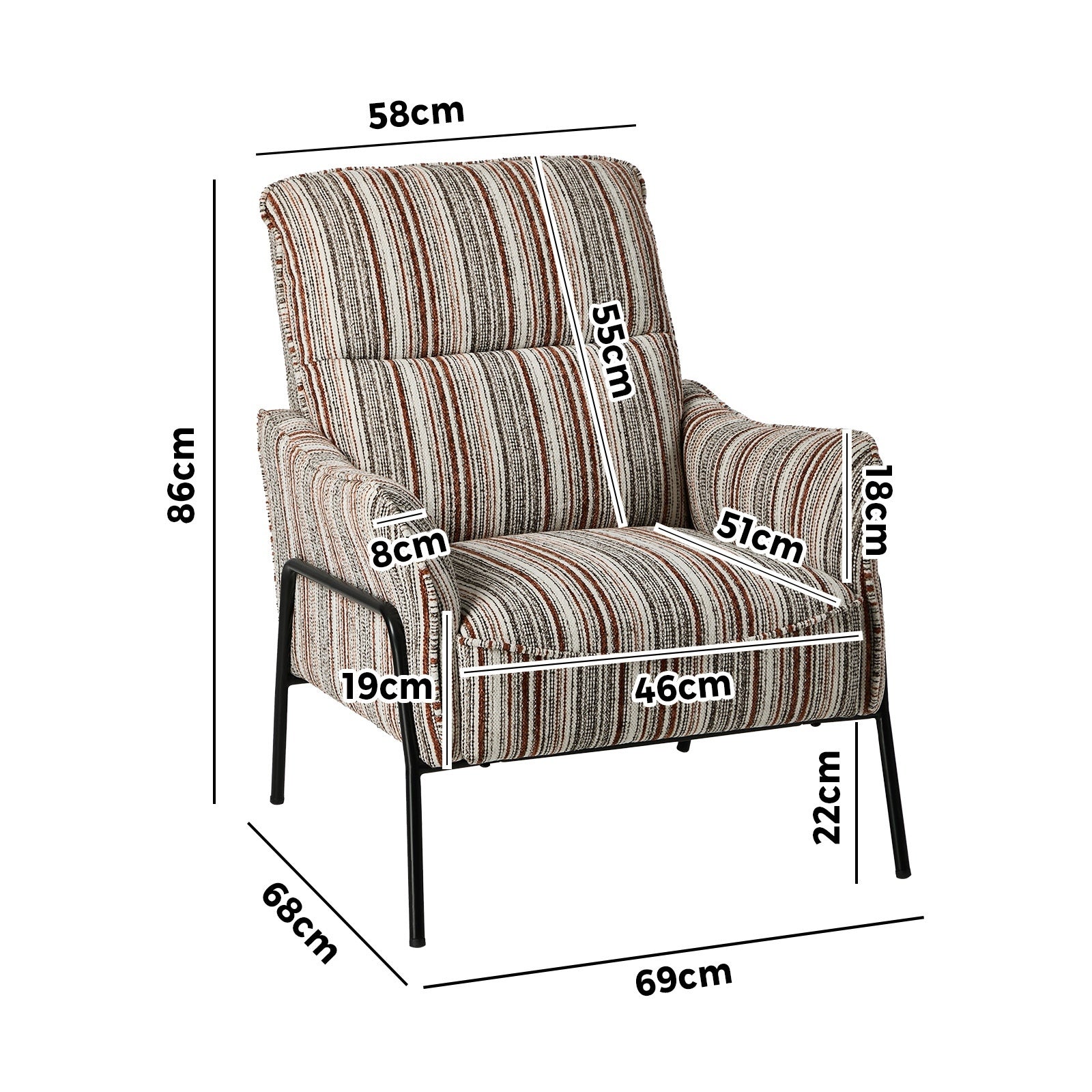 Oikiture 2x Armchair Chenille Fabric Lounge Chair Accent Chair Brown - Sunyee