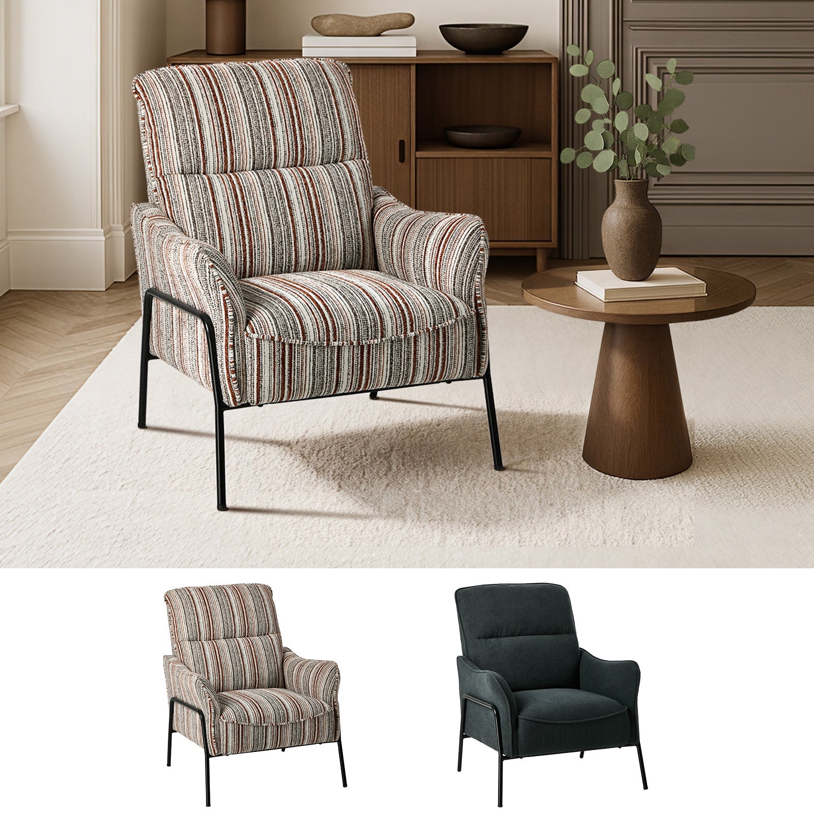 Oikiture Armchair Velvet/Chenille Fabric Lounge Chair Accent Chair