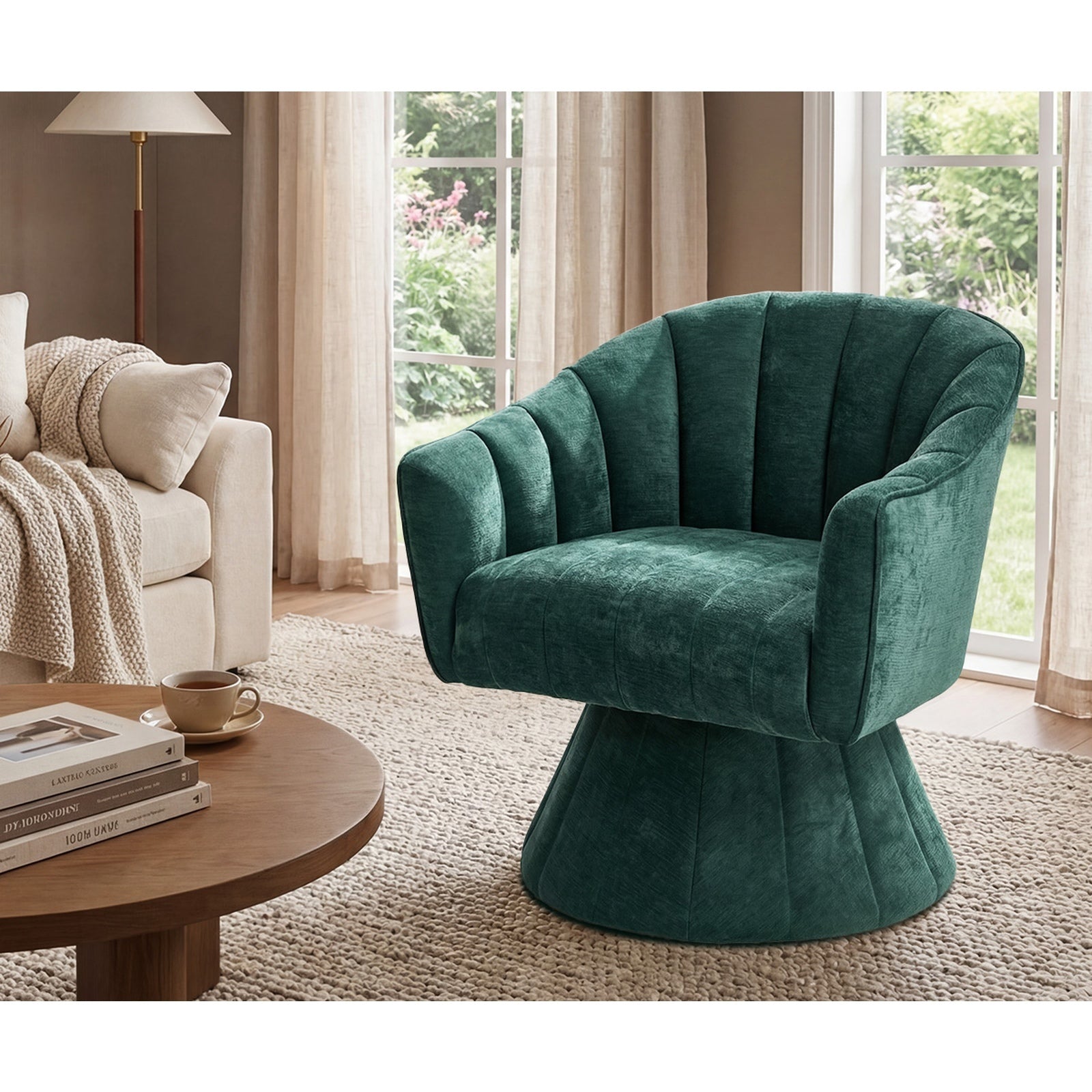 Oikiture 2x Swivel Armchair Linen Fabric Lounge Chair Accent Chair Green - Sunyee