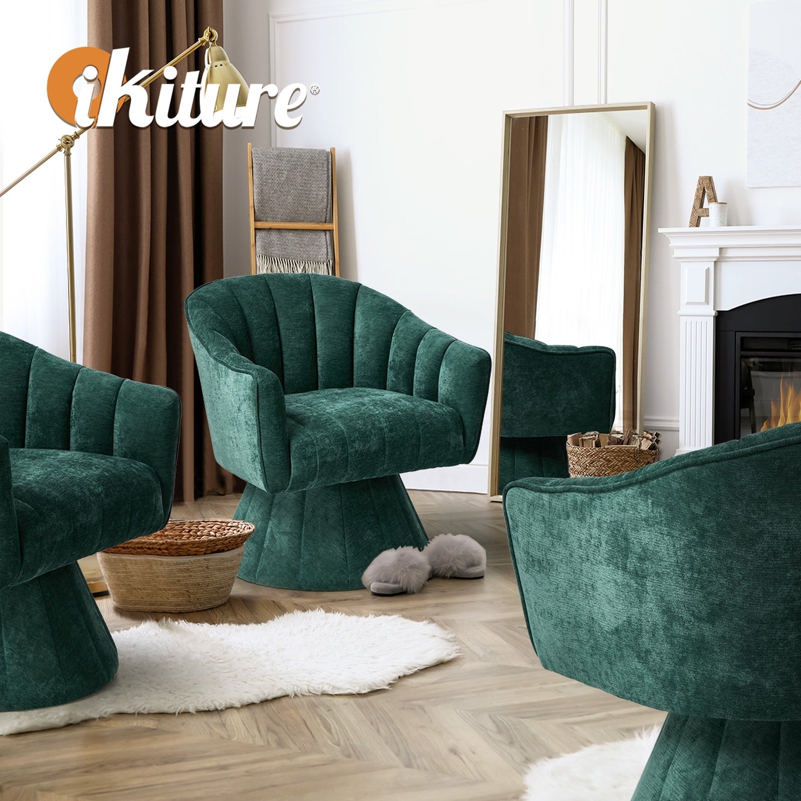 Oikiture 2x Swivel Armchair Linen Fabric Lounge Chair Accent Chair Green - Sunyee
