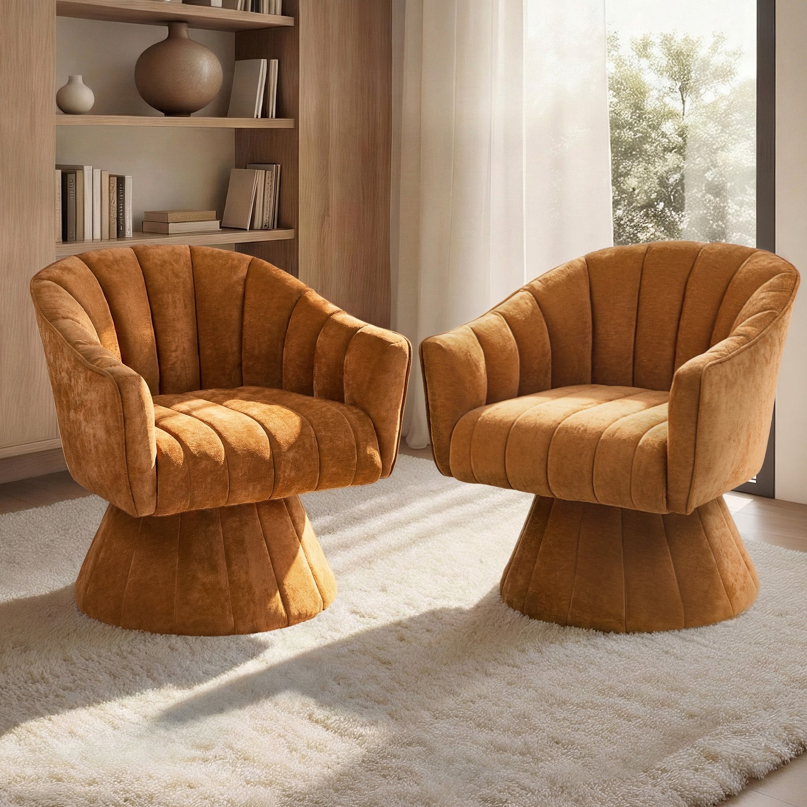 Oikiture 2x Swivel Armchair Linen Fabric Lounge Chair Accent Chair Orange - Sunyee
