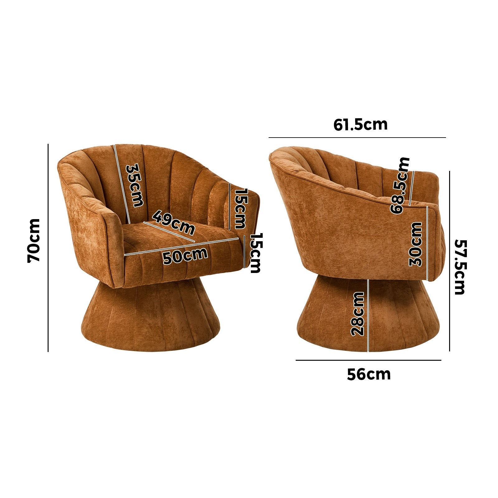 Oikiture 2x Swivel Armchair Linen Fabric Lounge Chair Accent Chair Orange - Sunyee