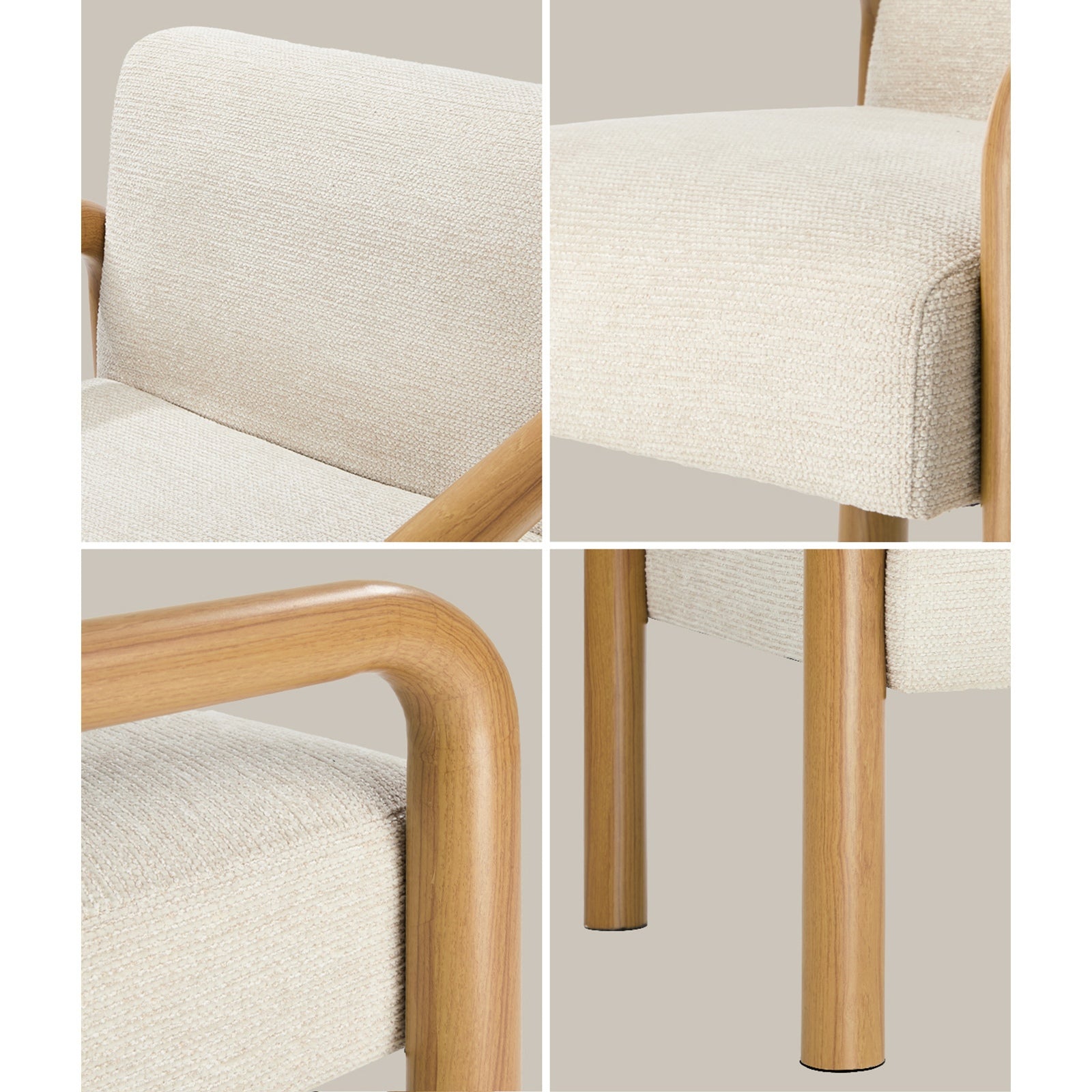Oikiture Armchair Fabric Accent Chair Lounge Sofa Beige Timber Look Legs