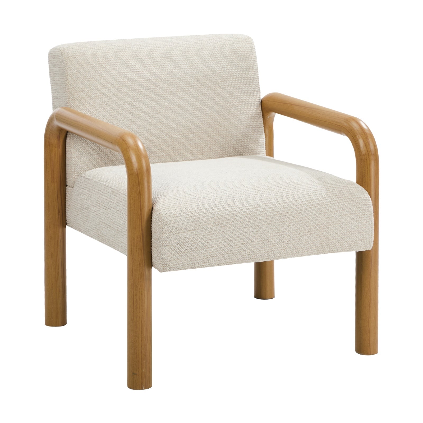 Oikiture Armchair Fabric Accent Chair Lounge Sofa Beige Timber Look Legs