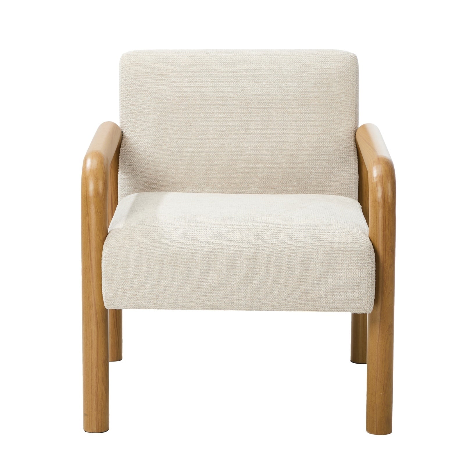 Oikiture 2x Armchair Fabric Accent Chair Lounge Sofa Beige Timber Look Legs