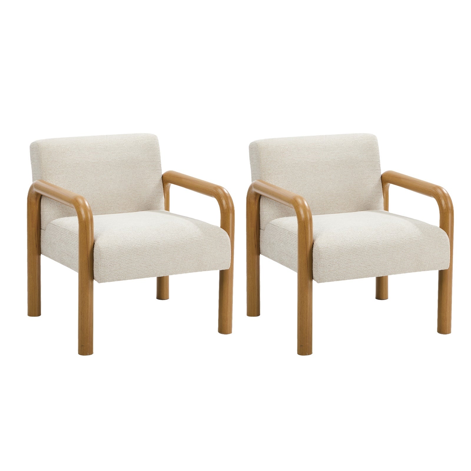 Oikiture 2x Armchair Fabric Accent Chair Lounge Sofa Beige Timber Look Legs