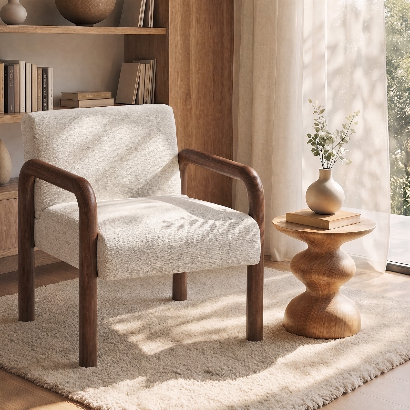 Oikiture Armchair Fabric Accent Chair Lounge Sofa Walunt Timber Look Legs