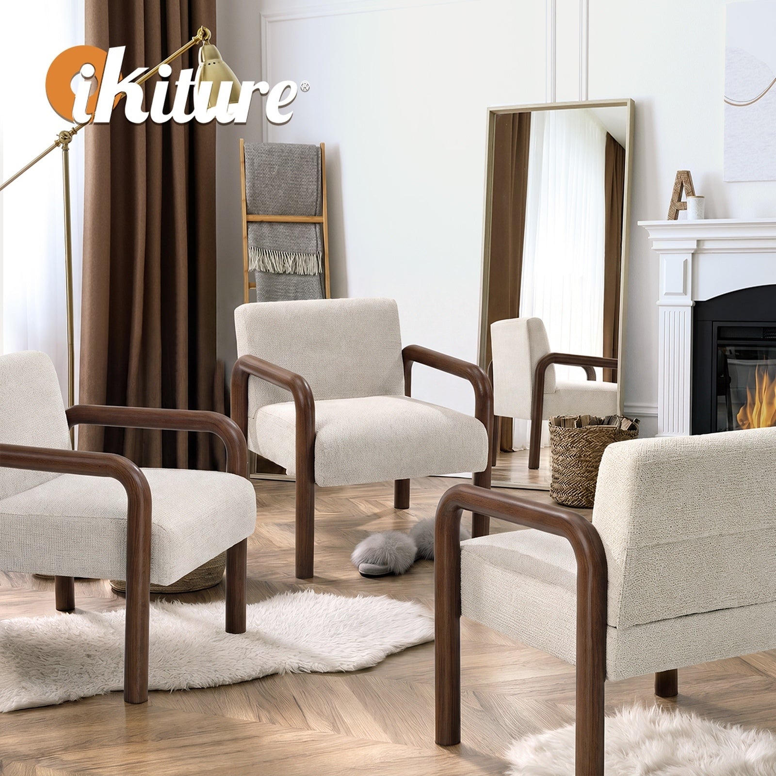 Oikiture Armchair Fabric Accent Chair Lounge Sofa Walunt Timber Look Legs