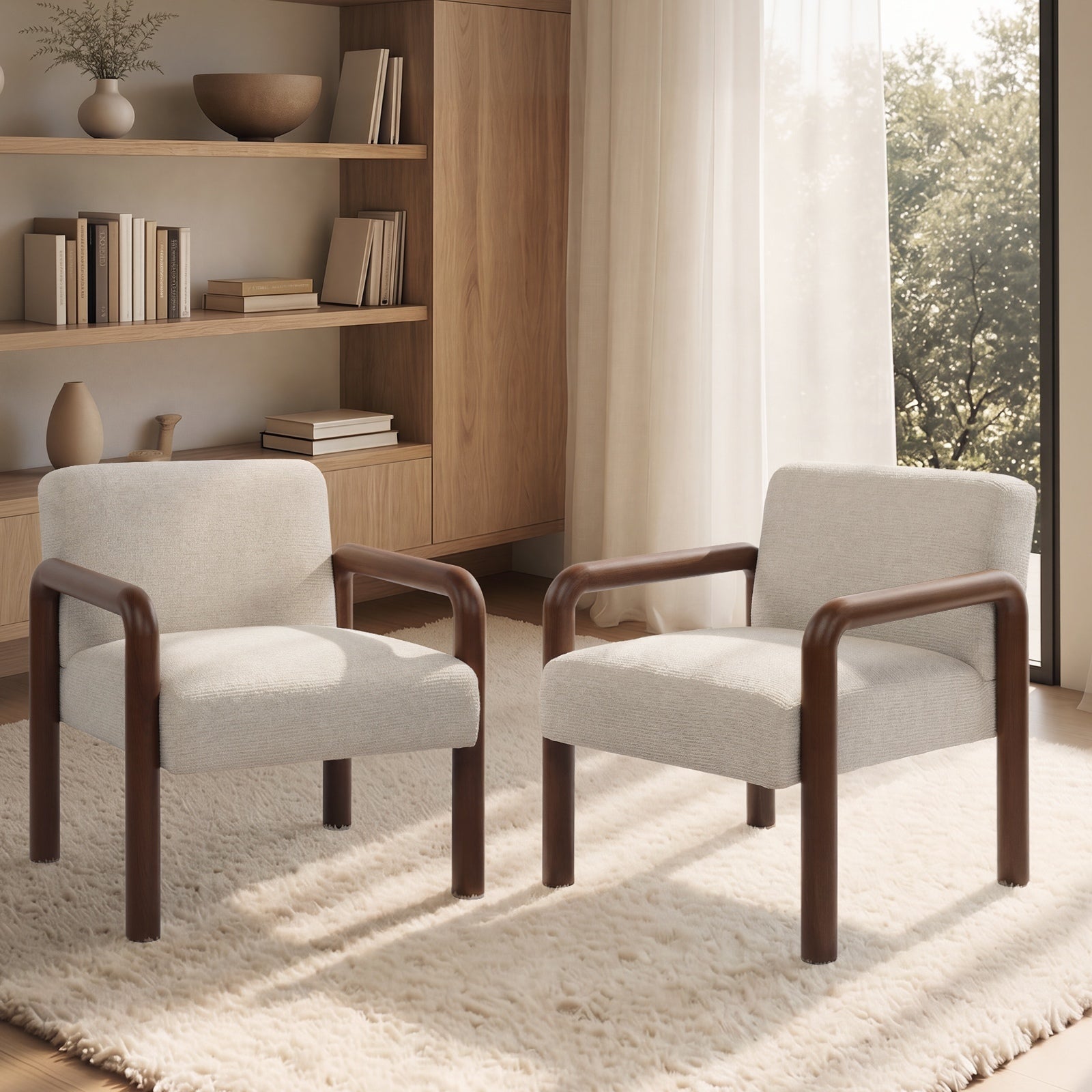 Oikiture 2x Armchair Fabric Accent Chair Lounge Sofa Walunt Timber Look Legs