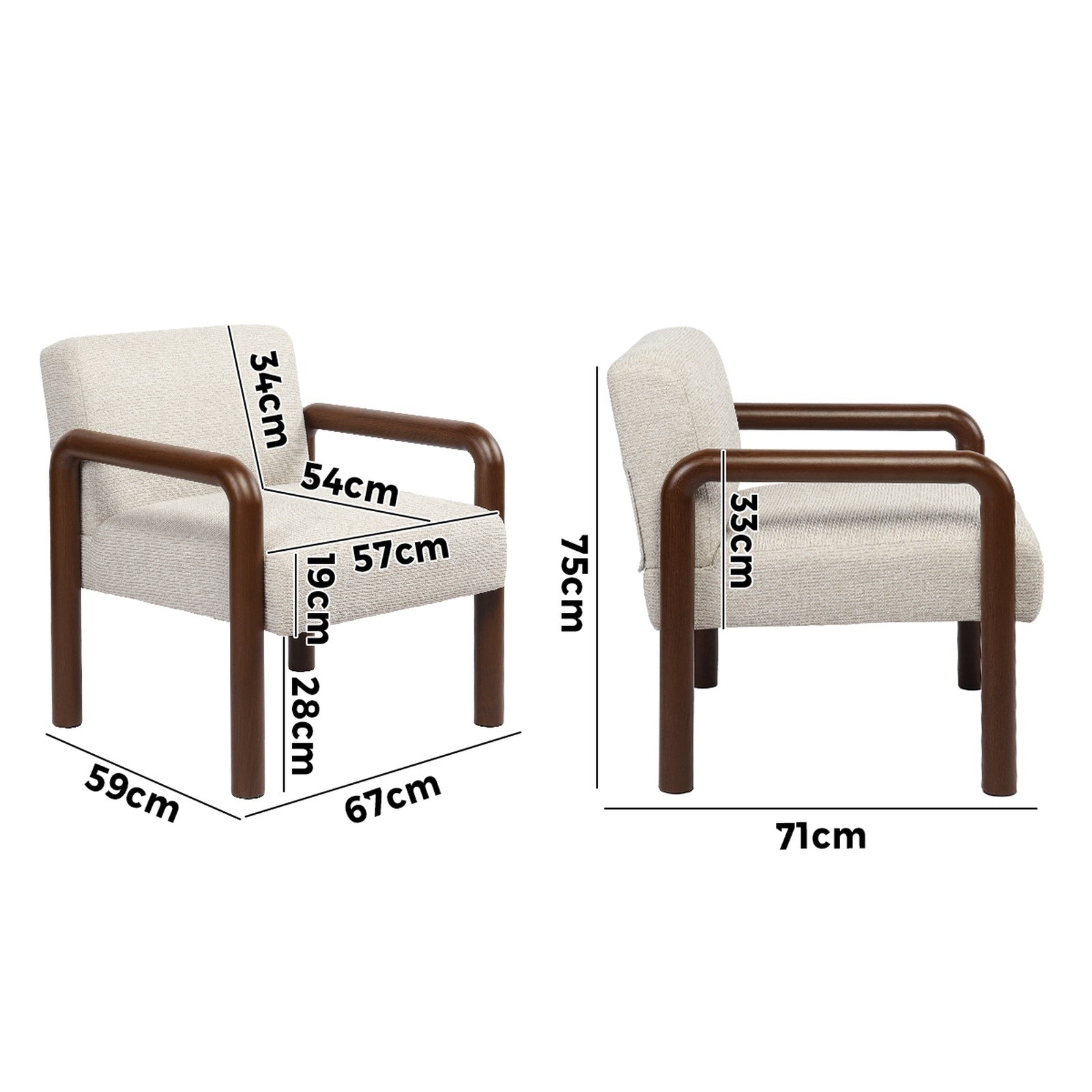 Oikiture 2x Armchair Fabric Accent Chair Lounge Sofa Walunt Timber Look Legs