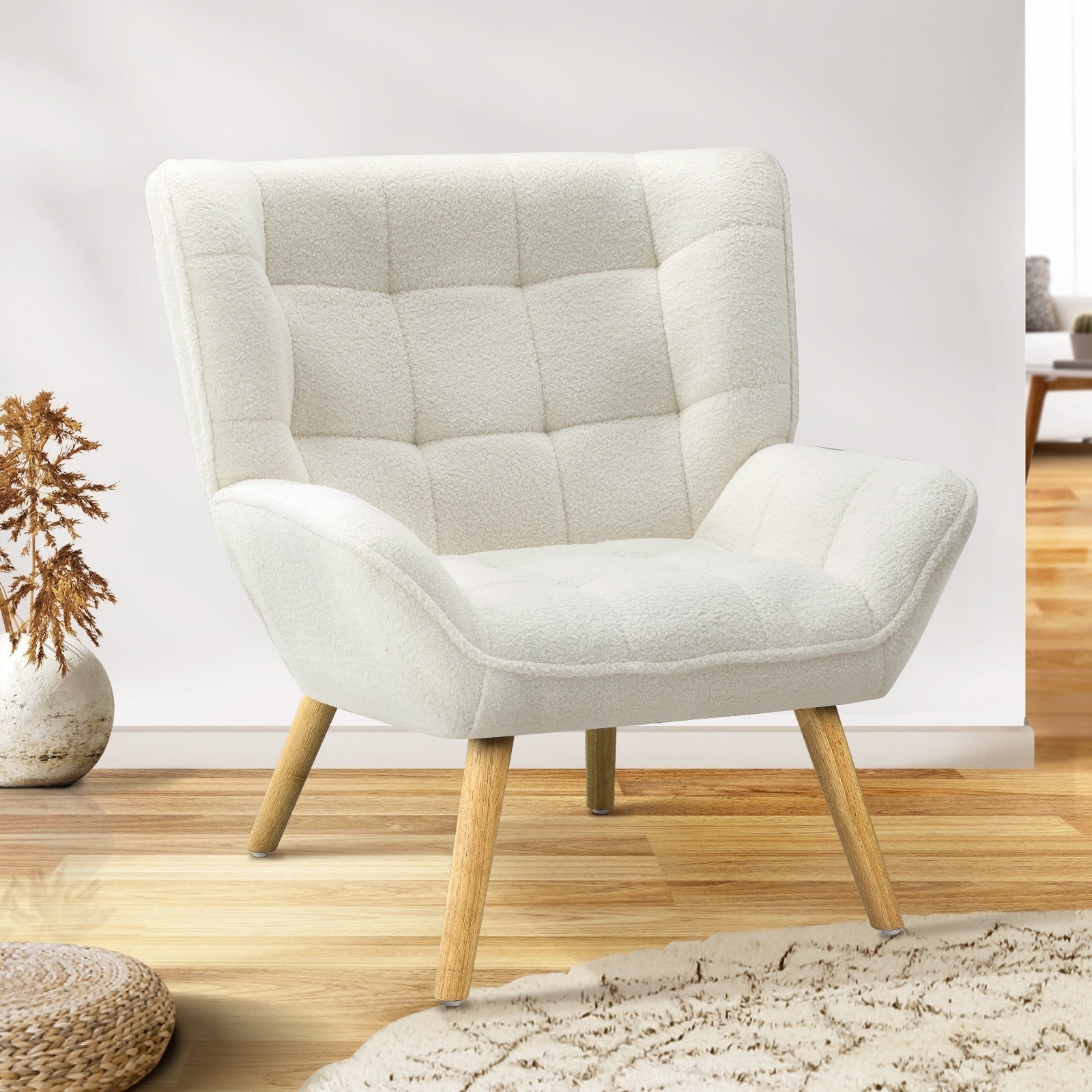 Oikiture Armchair Accent Chairs Sofa Lounge Sherpa Upholstered Tub Chair White - Sunyee