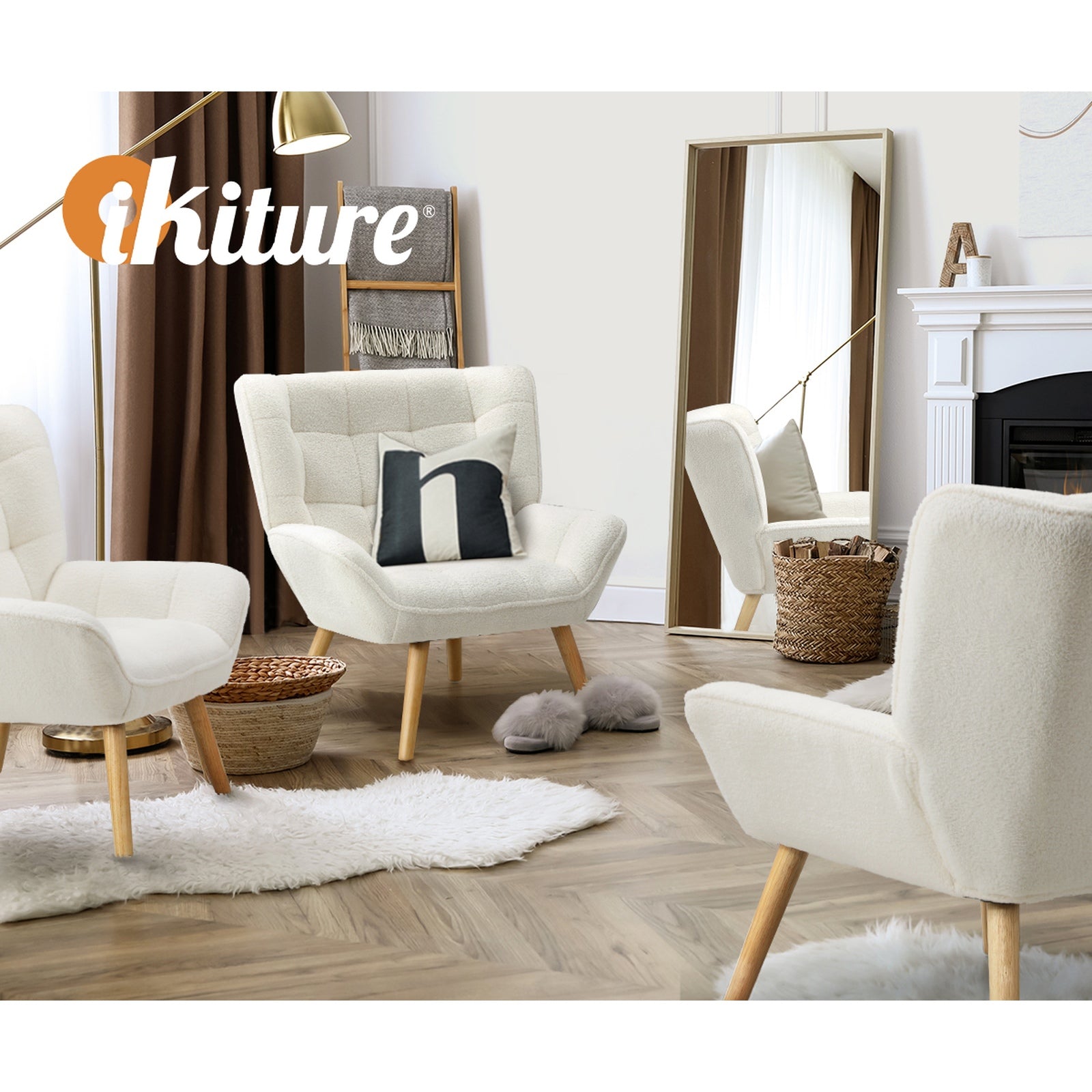 Oikiture Armchair Accent Chairs Sofa Lounge Sherpa Upholstered Tub Chair White - Sunyee