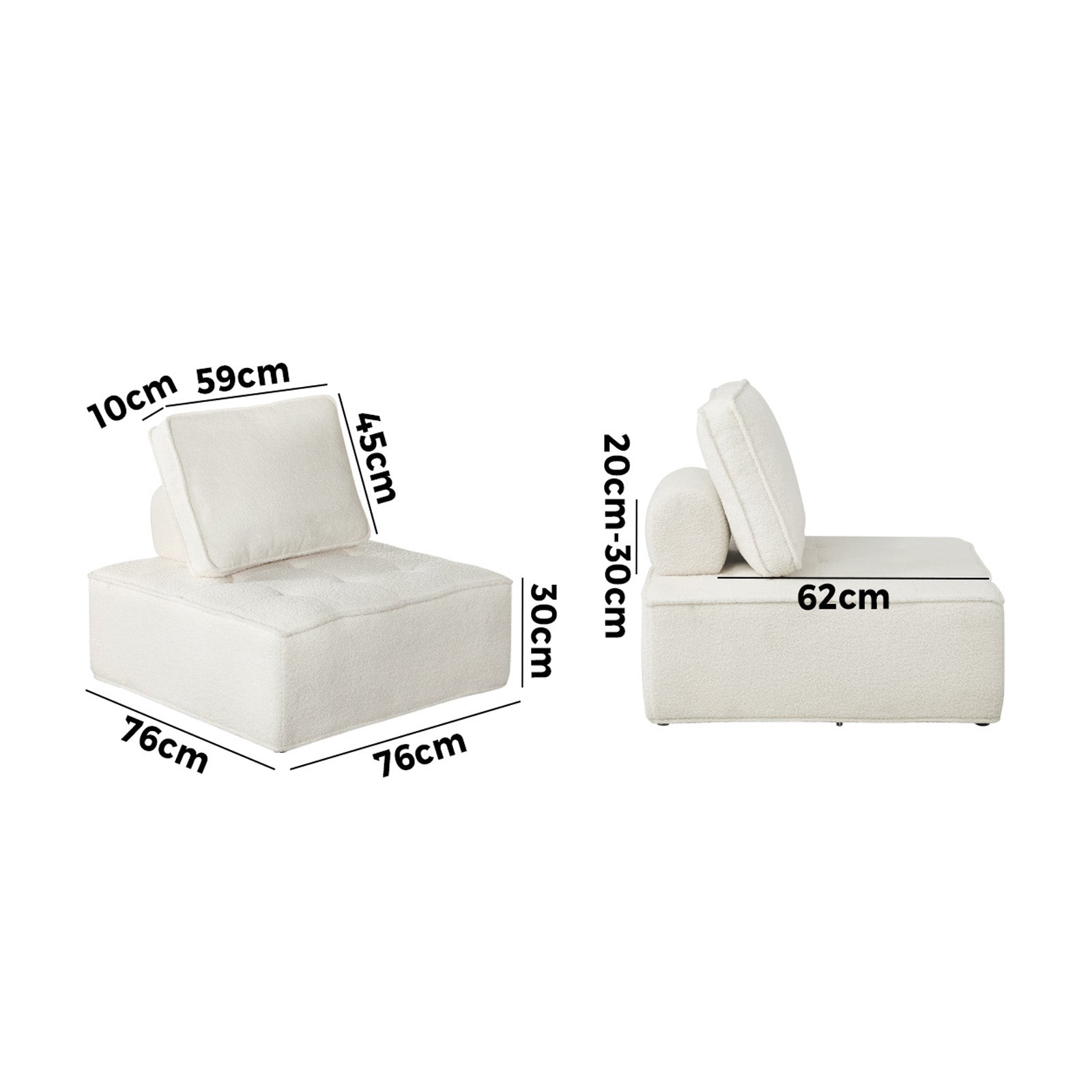 Oikiture 2PCS Modular Sofa Lounge Chair Armless TOFU Back Sherpa White - Sunyee