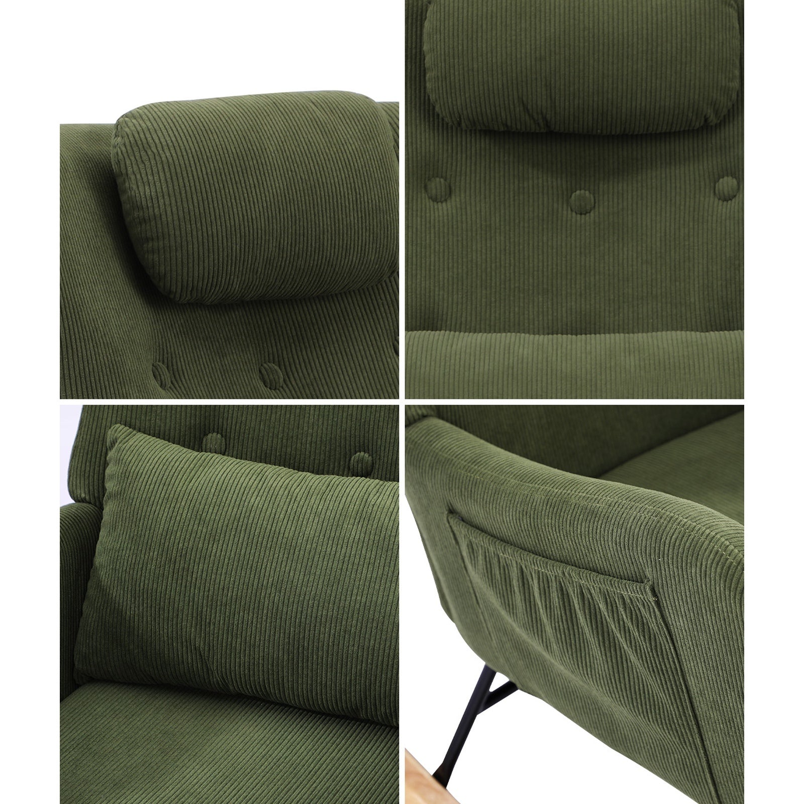 Oikiture Rocking Chair Nursing Armchair Velvet Accent Chairs With 2 Pillow Green - Sunyee
