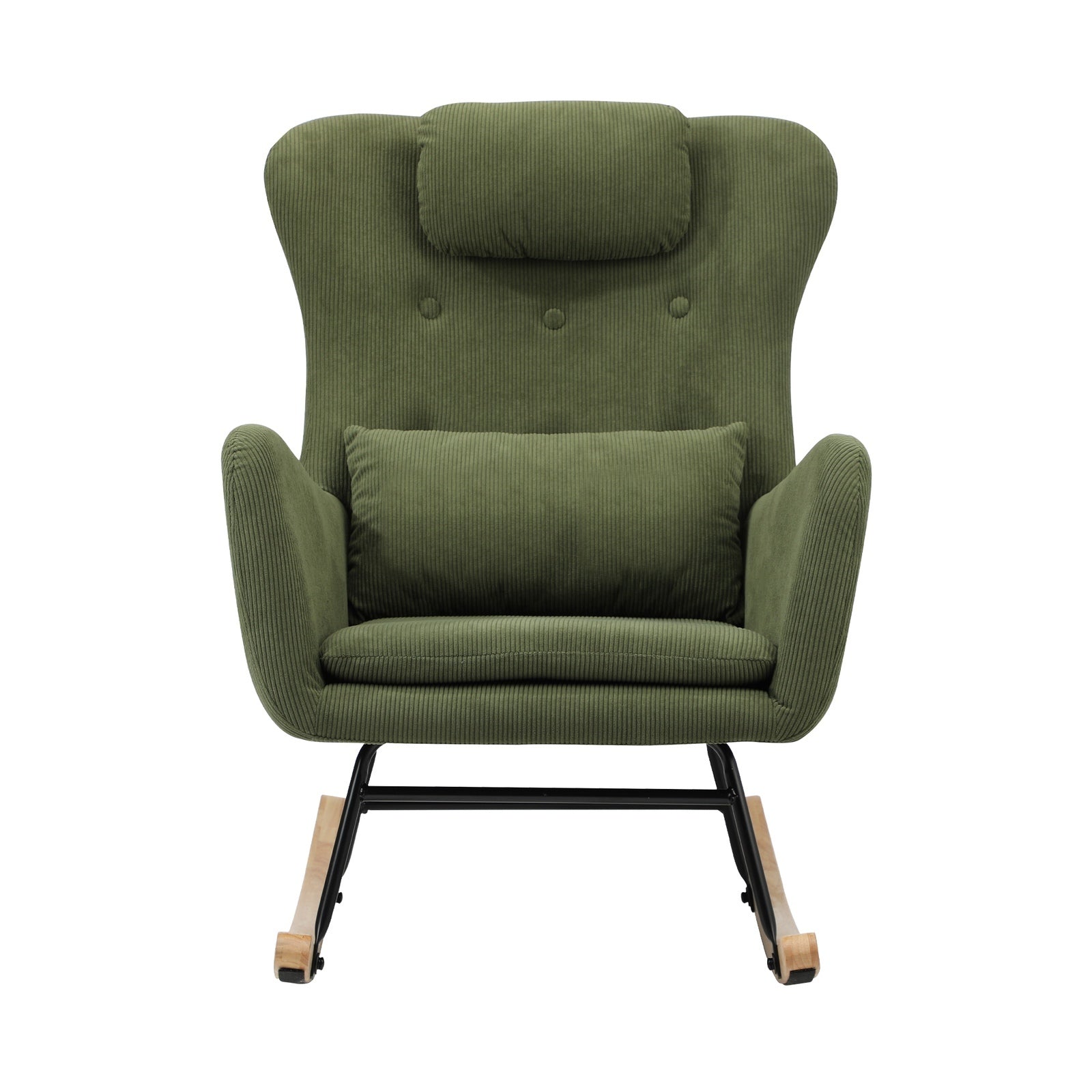 Oikiture Rocking Chair Nursing Armchair Velvet Accent Chairs With 2 Pillow Green - Sunyee