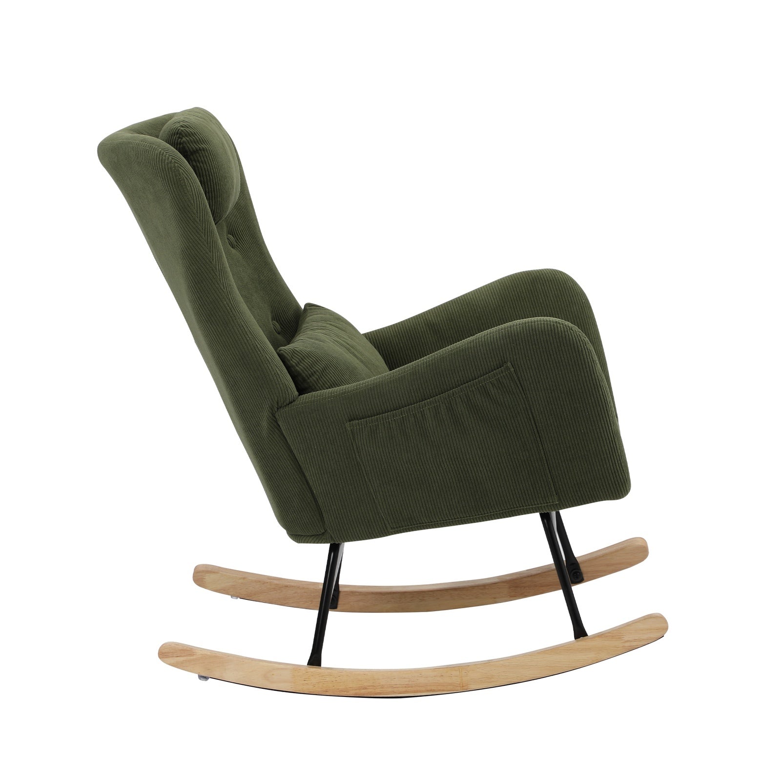 Oikiture Rocking Chair Nursing Armchair Velvet Accent Chairs With 2 Pillow Green - Sunyee