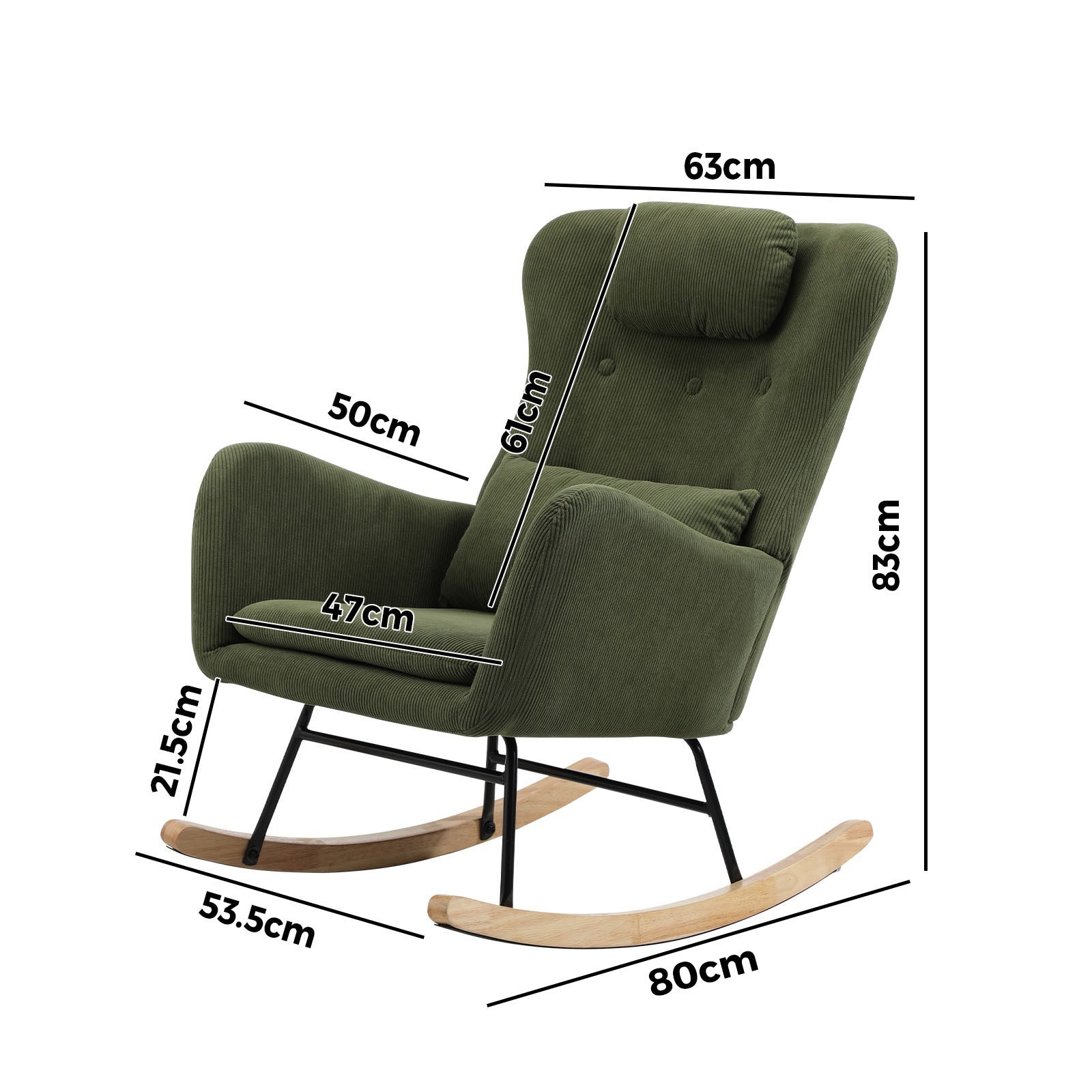 Oikiture Rocking Chair Nursing Armchair Velvet Accent Chairs With 2 Pillow Green - Sunyee