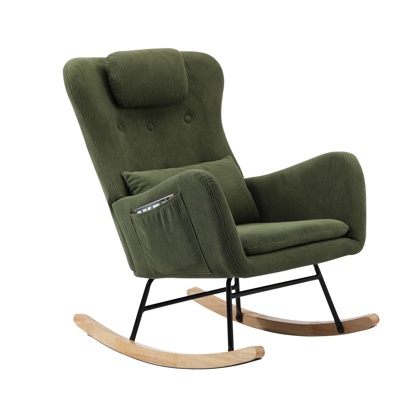Oikiture Rocking Chair Nursing Armchair Velvet Accent Chairs With 2 Pillow Green - Sunyee