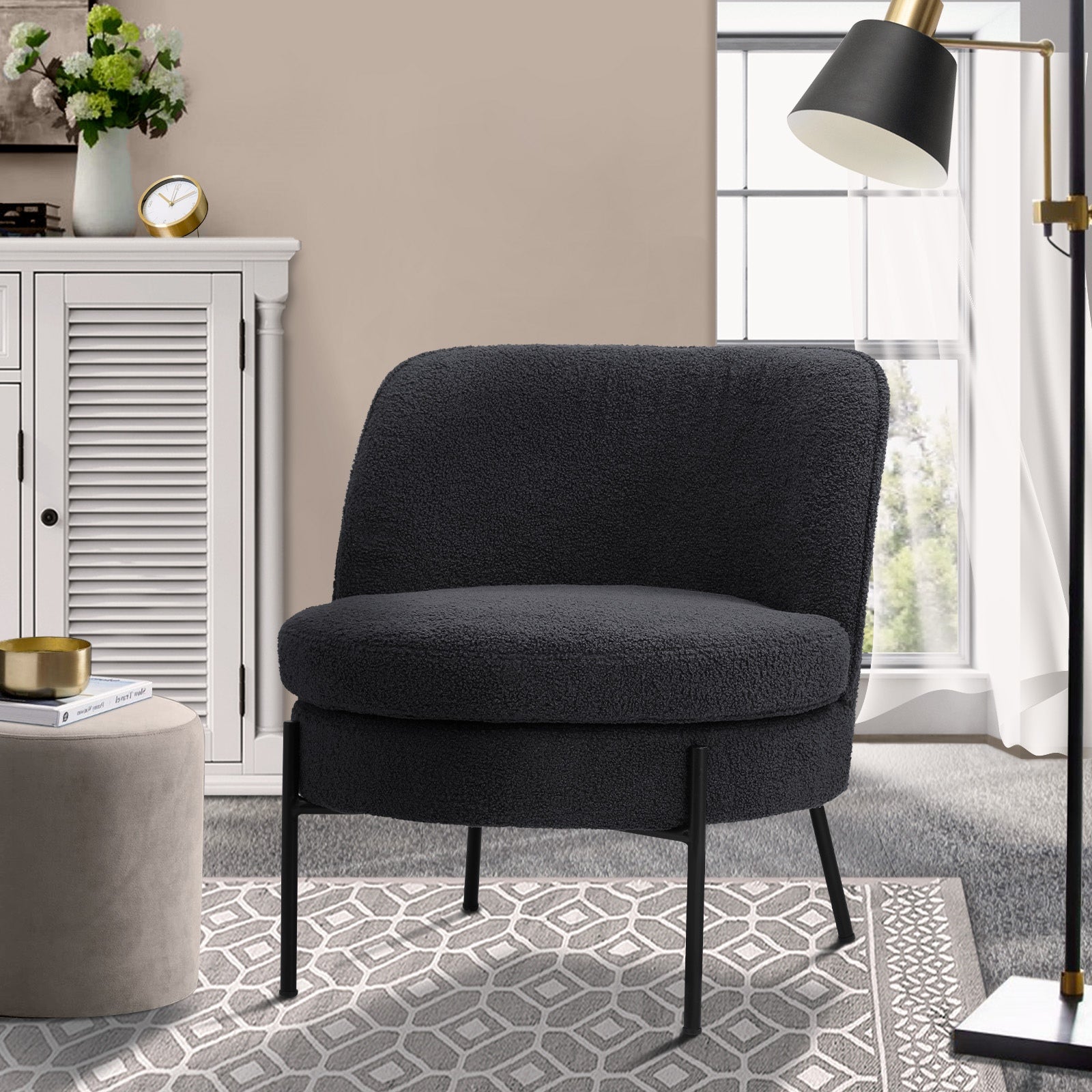Oikiture Armchair Lounge Chair Accent Couch Chairs Padded Sofa Boucle - Sunyee