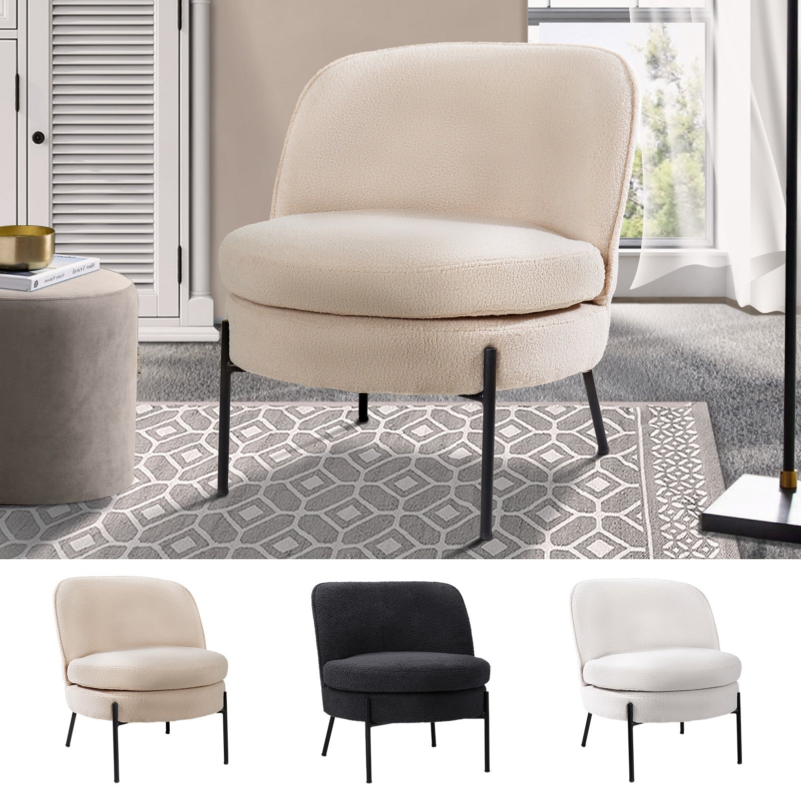 Oikiture Armchair Lounge Chair Accent Couch Chairs Padded Sofa Boucle - Sunyee