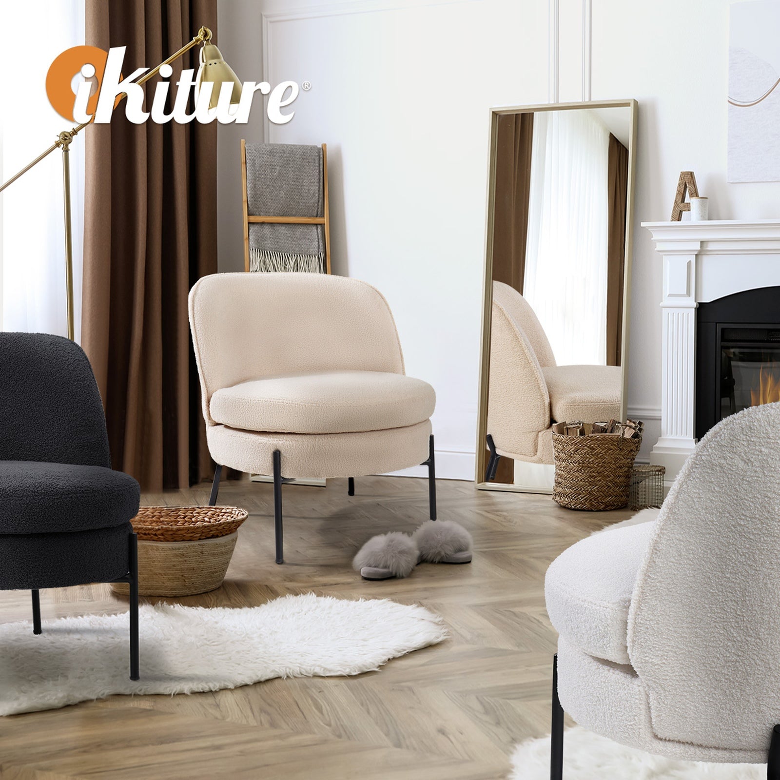 Oikiture Armchair Lounge Chair Accent Couch Chairs Padded Sofa Boucle - Sunyee