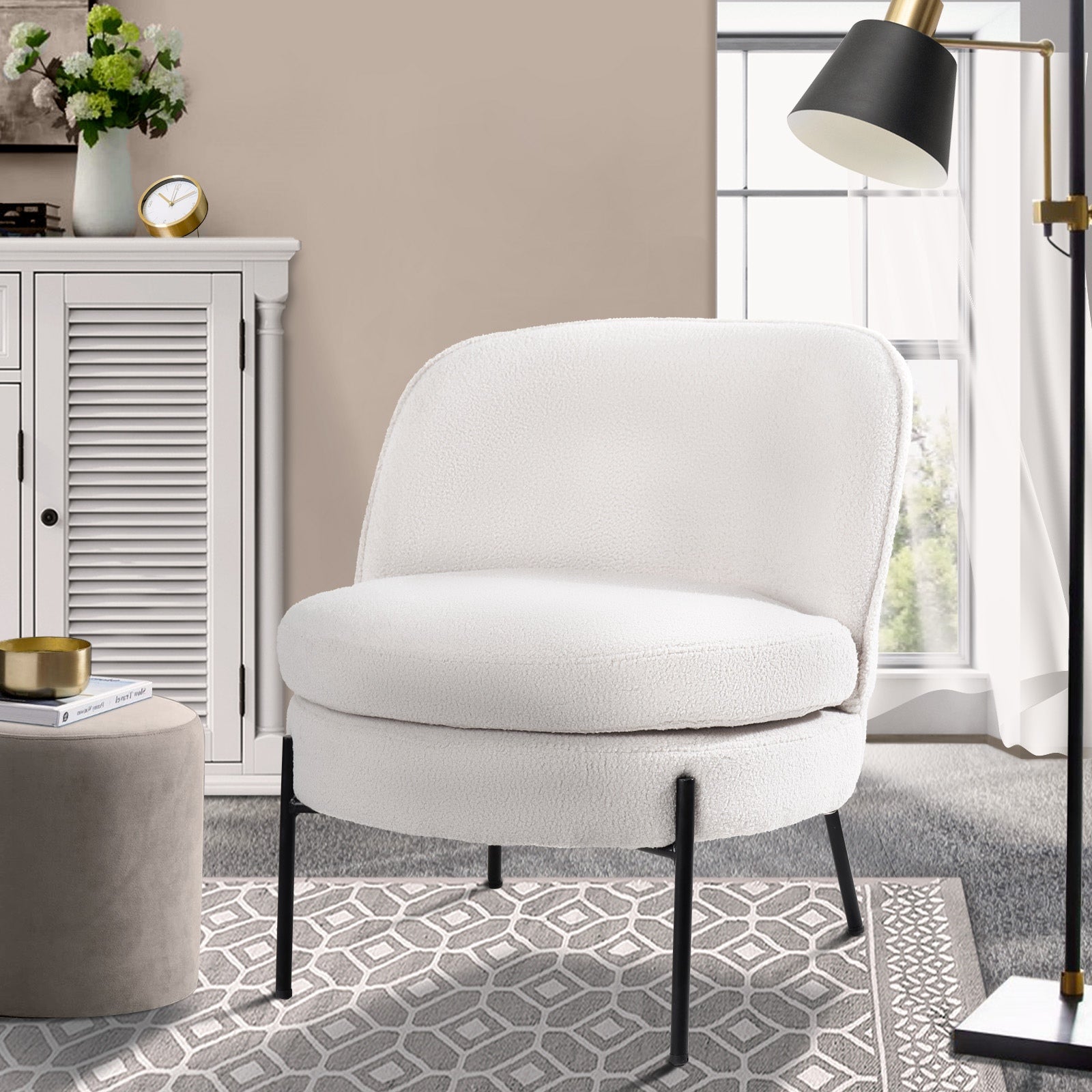 Oikiture Armchair Lounge Chair Accent Couch Chairs Padded Sofa Boucle White - Sunyee