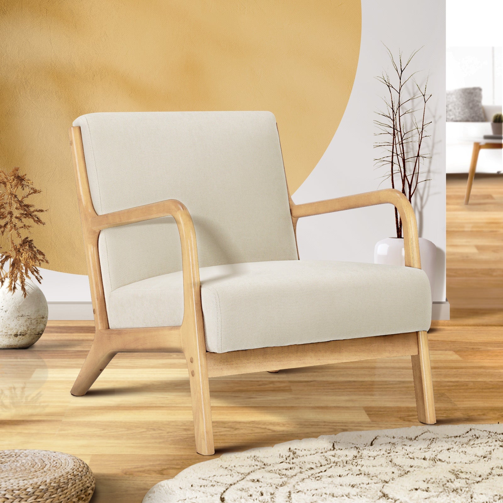 Oikiture Armchair Lounge Chair Accent Armchairs Couches Sofa Bedroom Wood - Sunyee