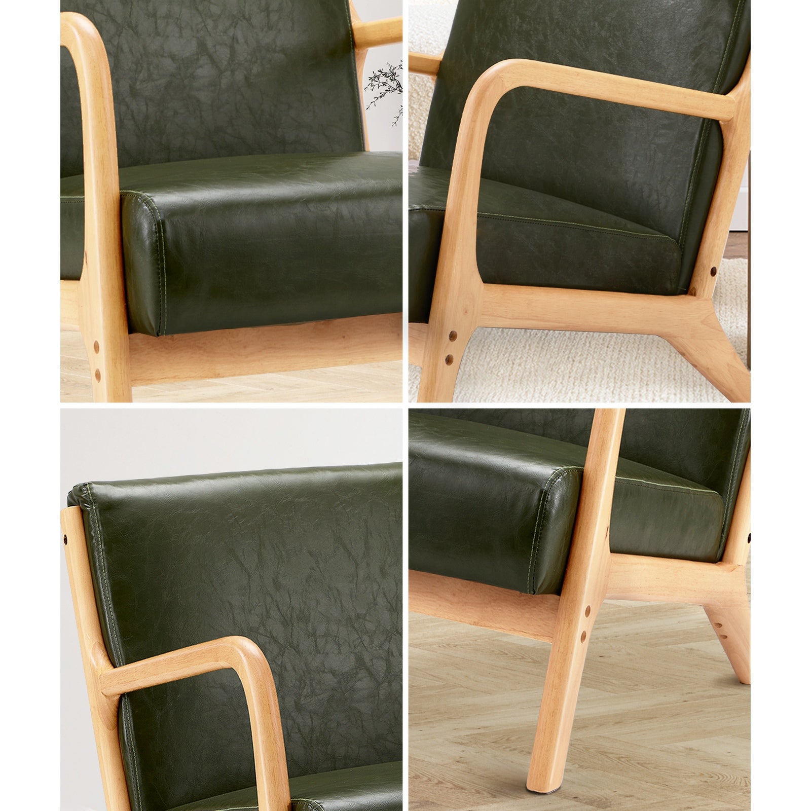 Oikiture Armchair Lounge Chair Accent Armchairs Couches Sofa Wood PU Green - Sunyee