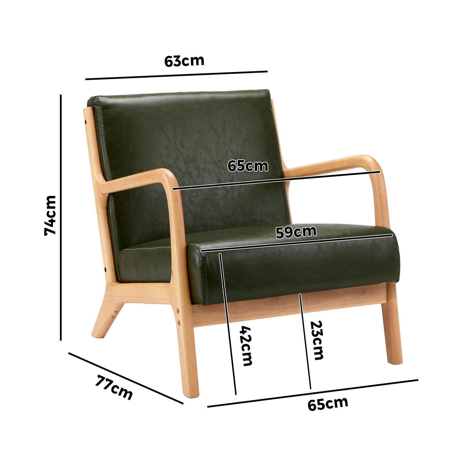 Oikiture Armchair Lounge Chair Accent Armchairs Couches Sofa Wood PU Green - Sunyee