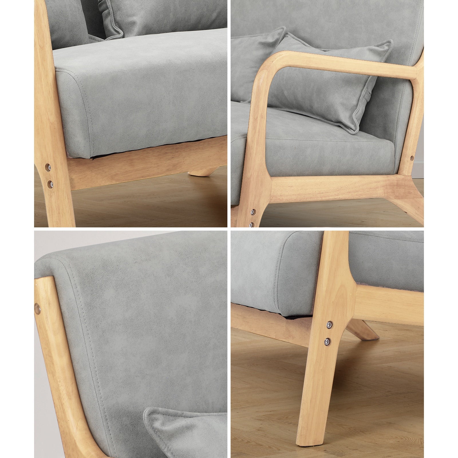 Oikiture Armchair Lounge Chair 2 Seater Accent Couch Sofa Fabric Grey Pillows - Sunyee