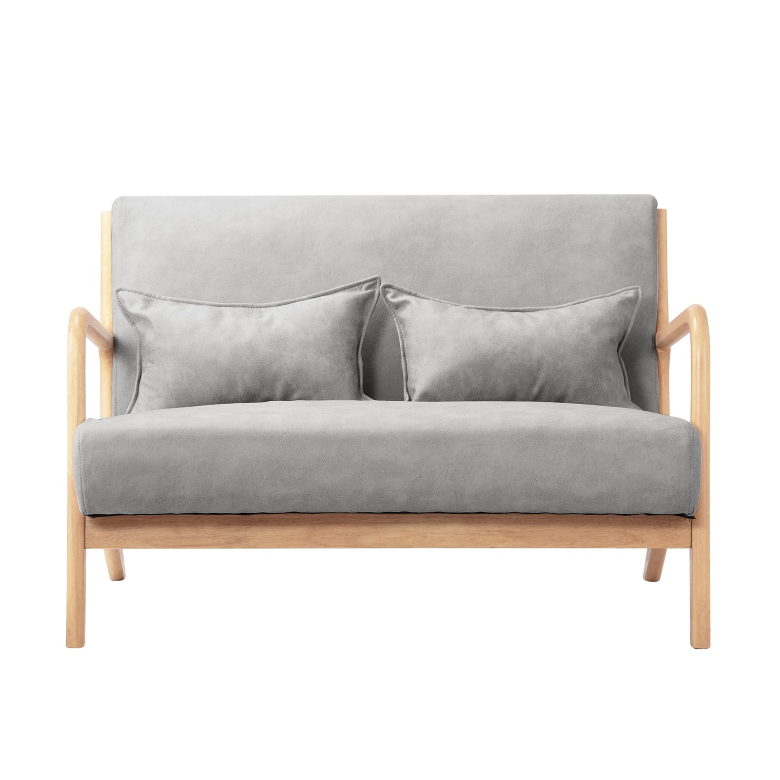 Oikiture Armchair Lounge Chair 2 Seater Accent Couch Sofa Fabric Grey Pillows - Sunyee