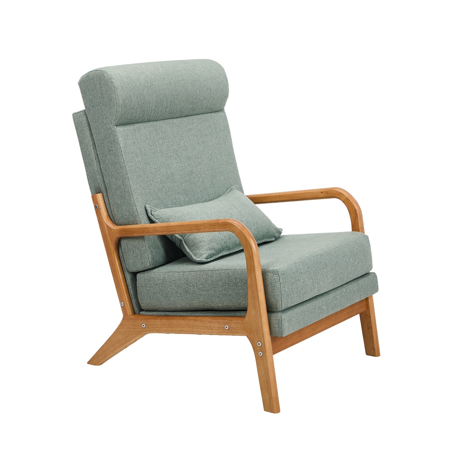 Oikiture Armchair Linen Fabric Lounge Chair with Lumbar Pillow Green - Sunyee