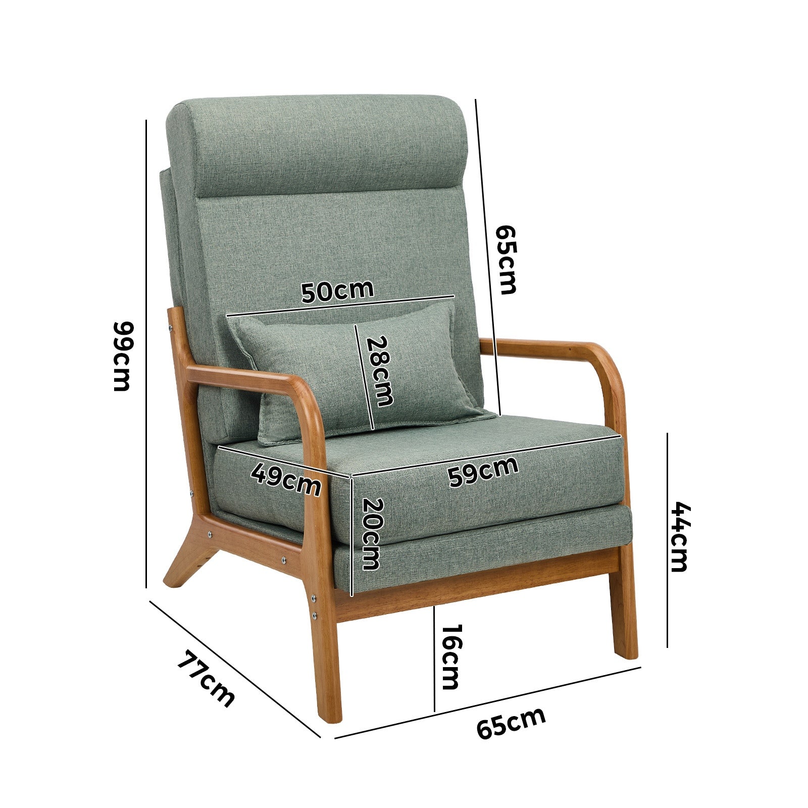Oikiture Armchair Linen Fabric Lounge Chair with Lumbar Pillow Green - Sunyee