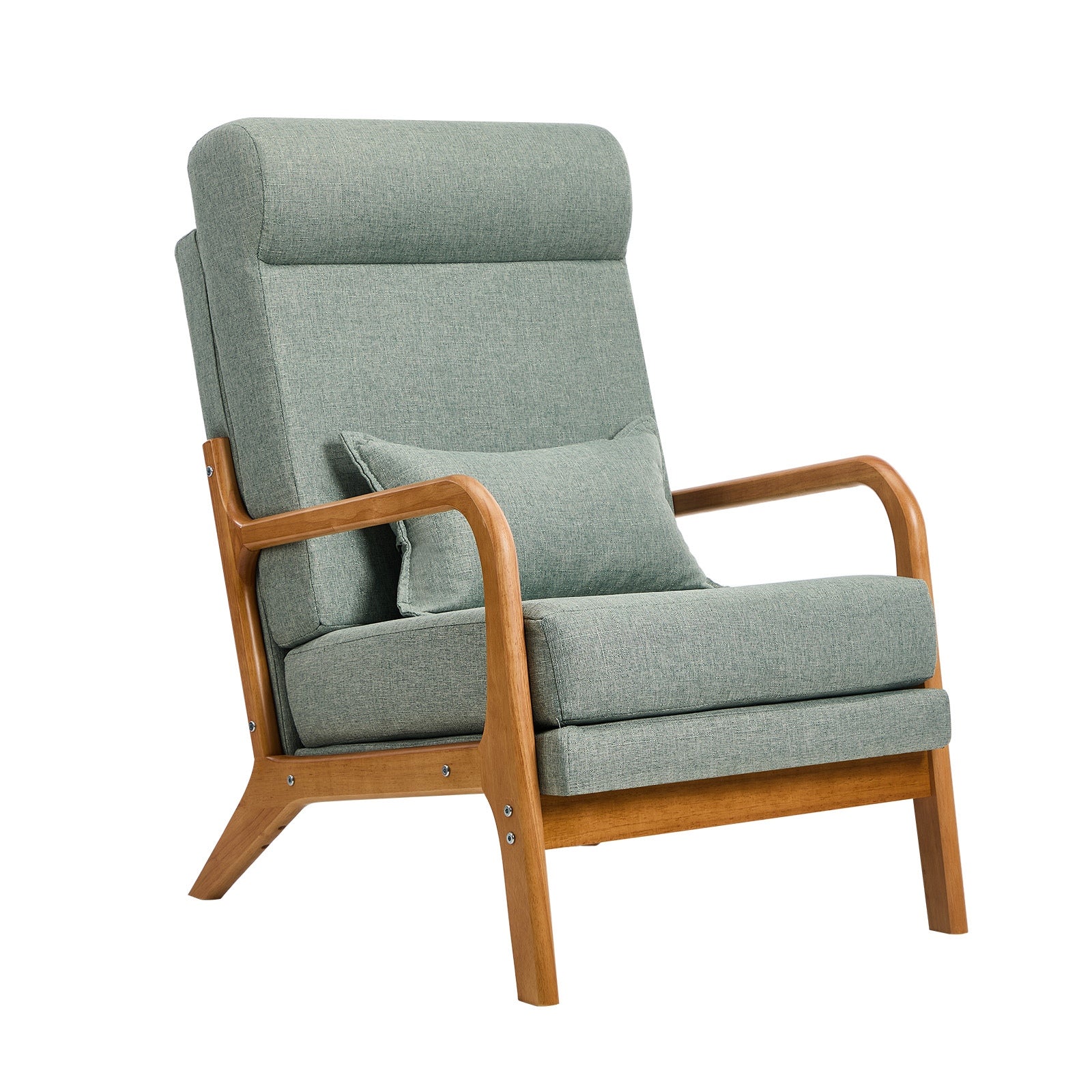Oikiture Armchair Linen Fabric Lounge Chair with Lumbar Pillow Green - Sunyee