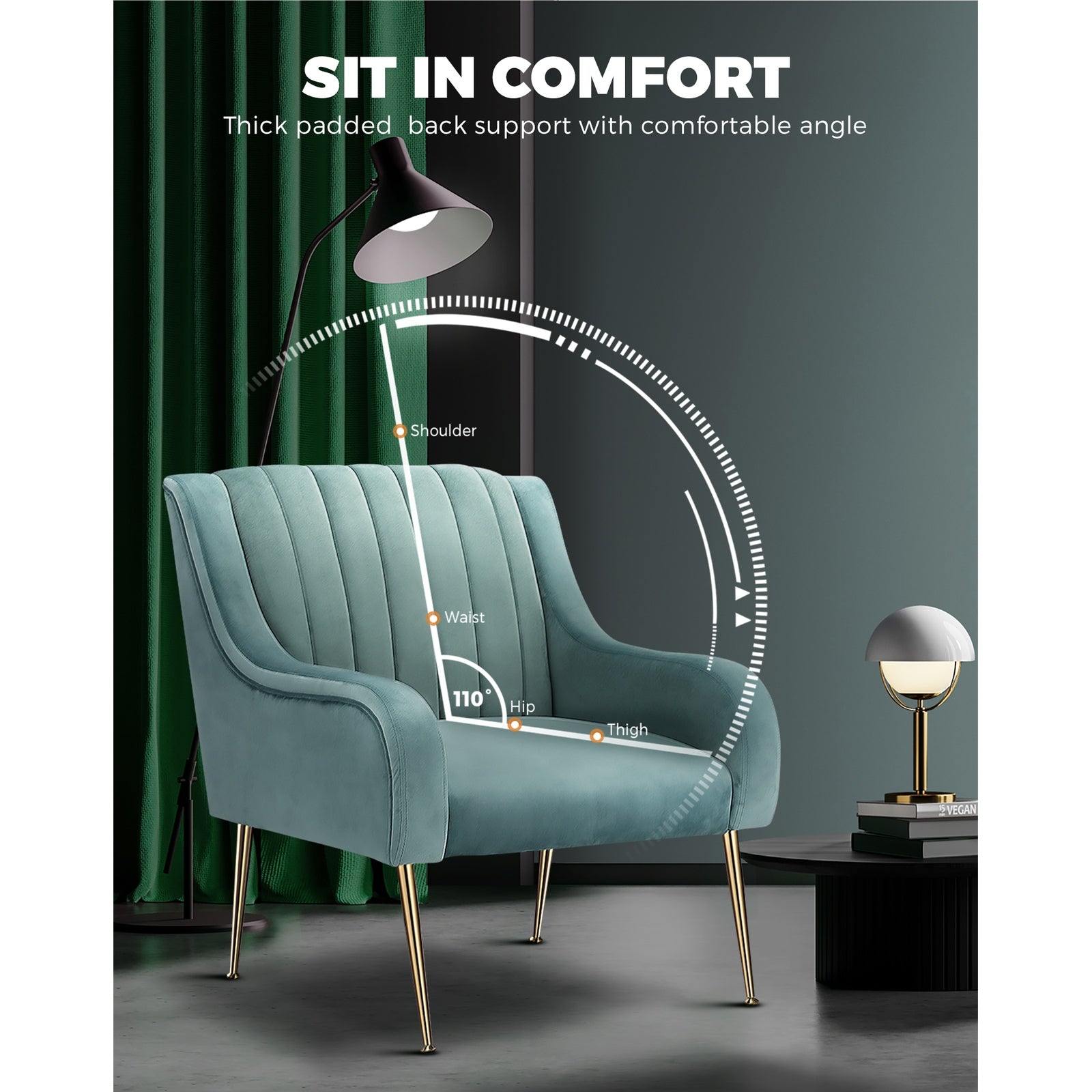 Oikiture Armchair Lounge Chair Accent Chairs Velvet Armchairs Sofa Couches - Sunyee