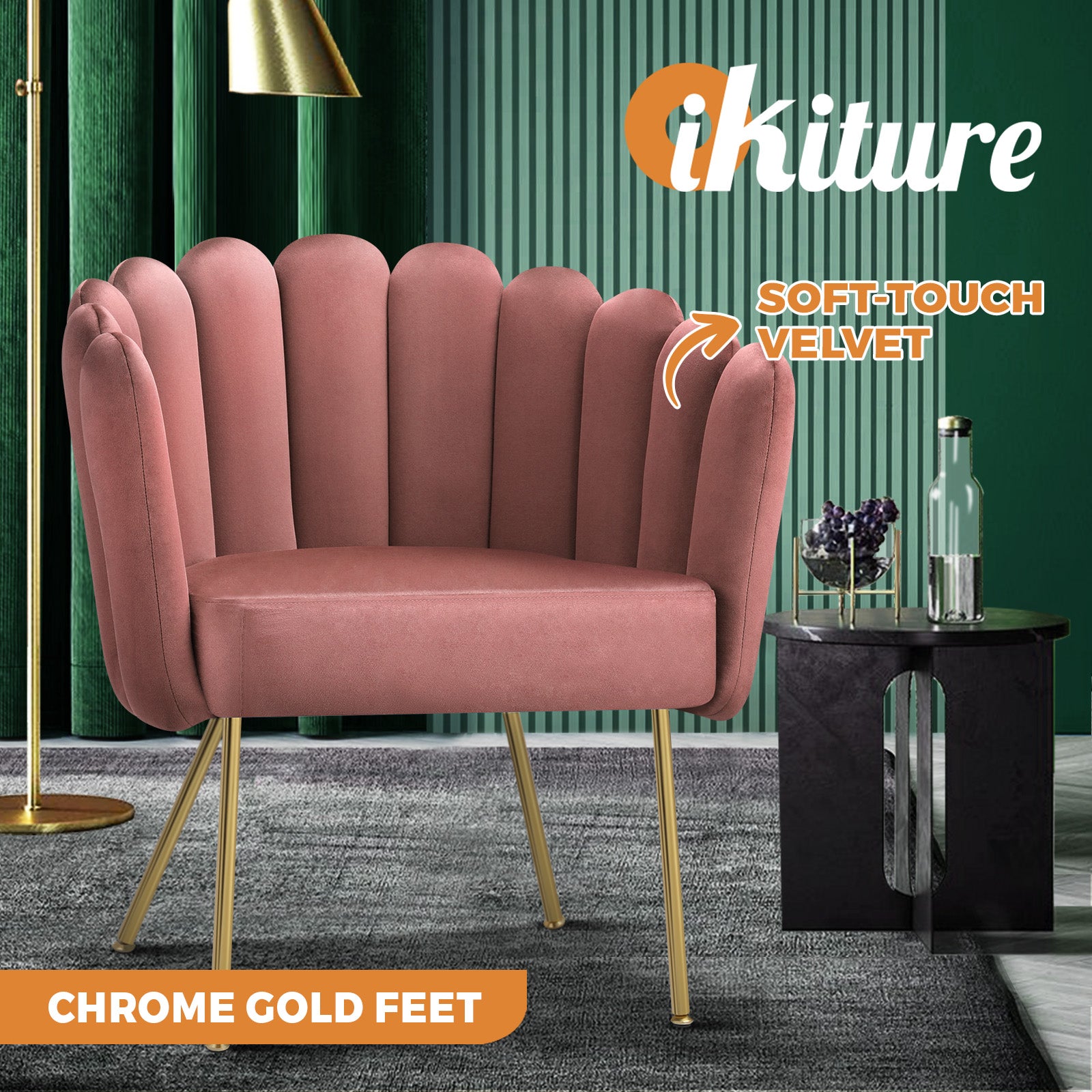 Oikiture Armchair Accent Chairs Lounge Dining Chair Velvet Fabric Sofa Couches - Sunyee
