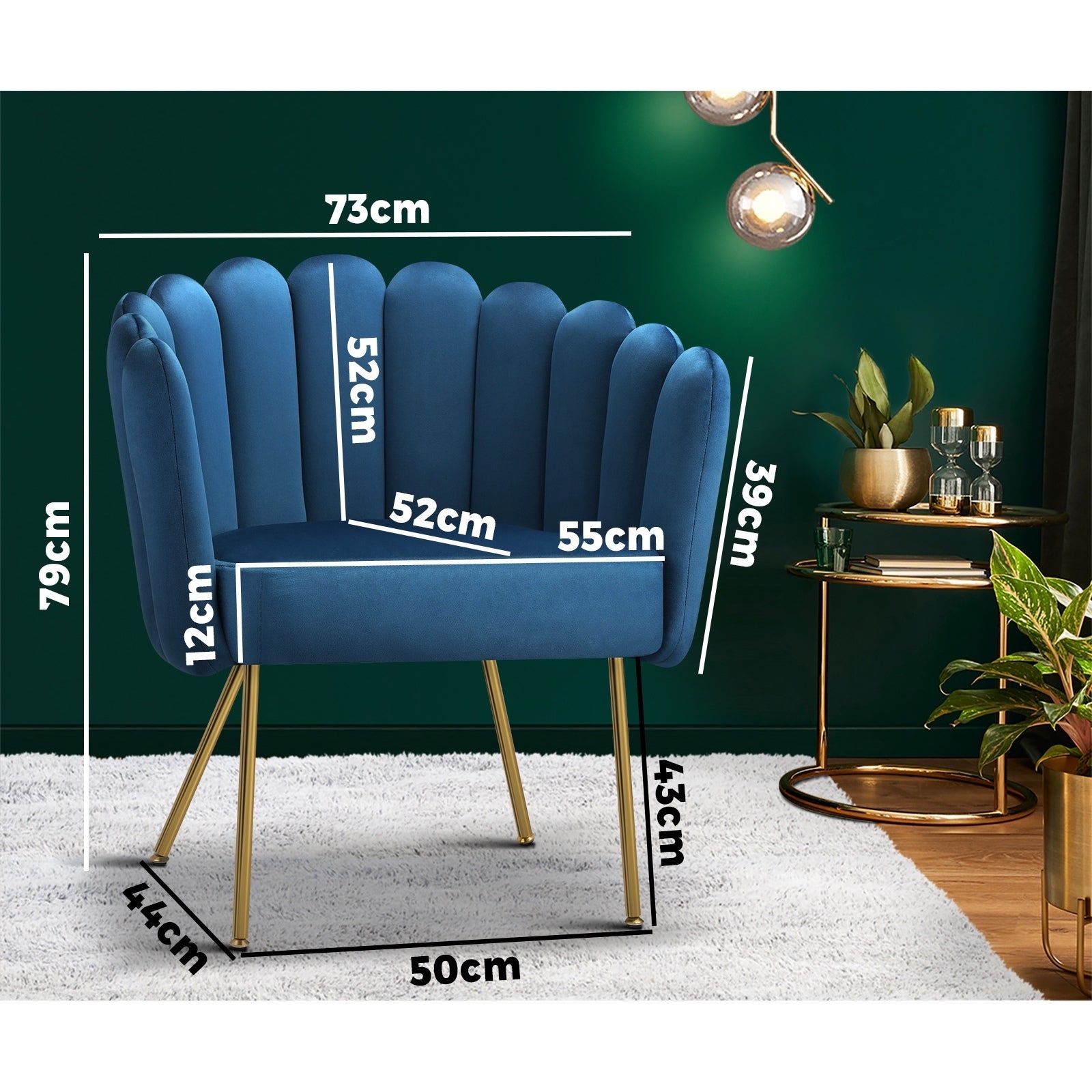 Oikiture Armchair Accent Chairs Lounge Dining Chair Velvet Fabric Sofa Couches - Sunyee