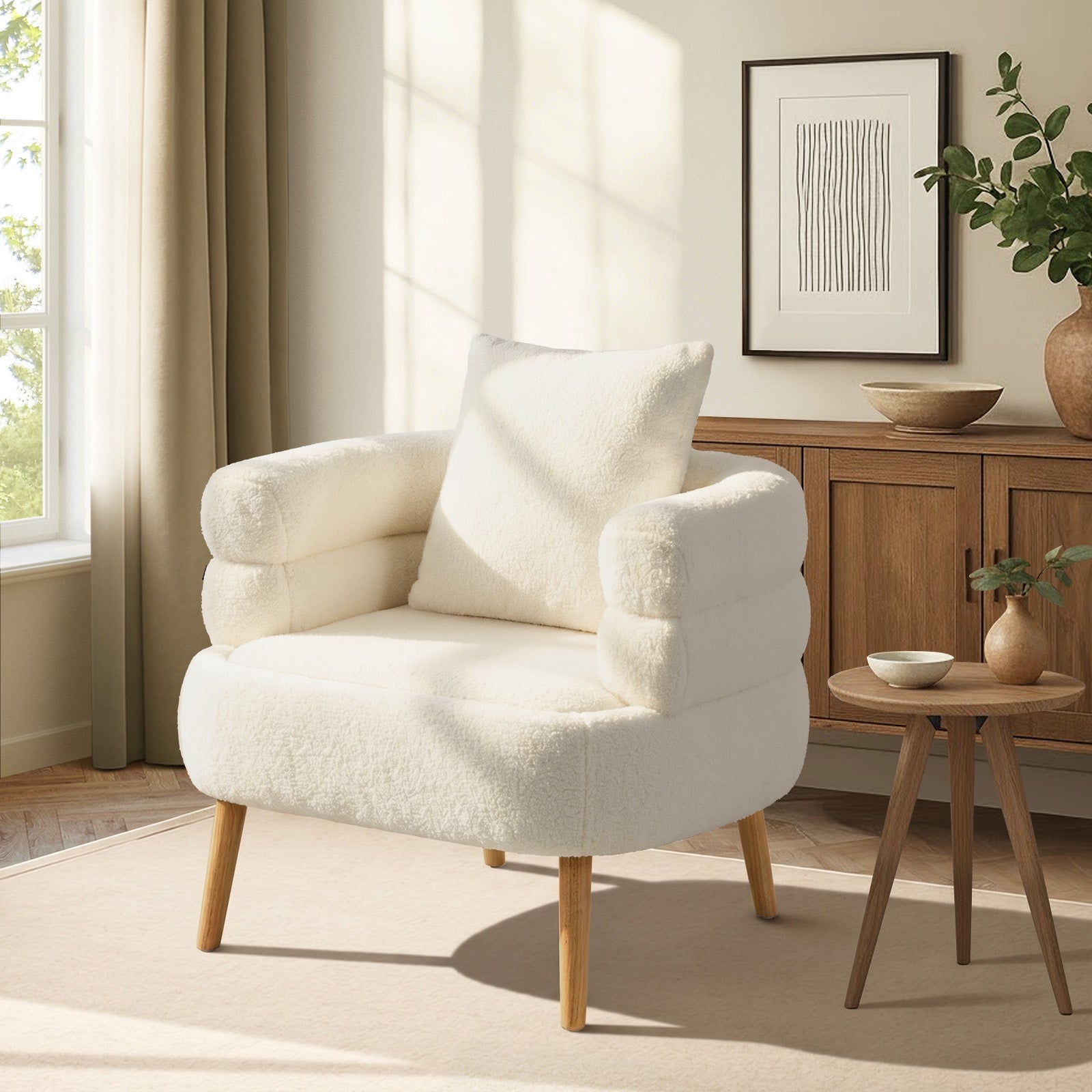 Oikiture Armchair Tub Chair Single Accent Armchairs Sofa Lounge Couch White