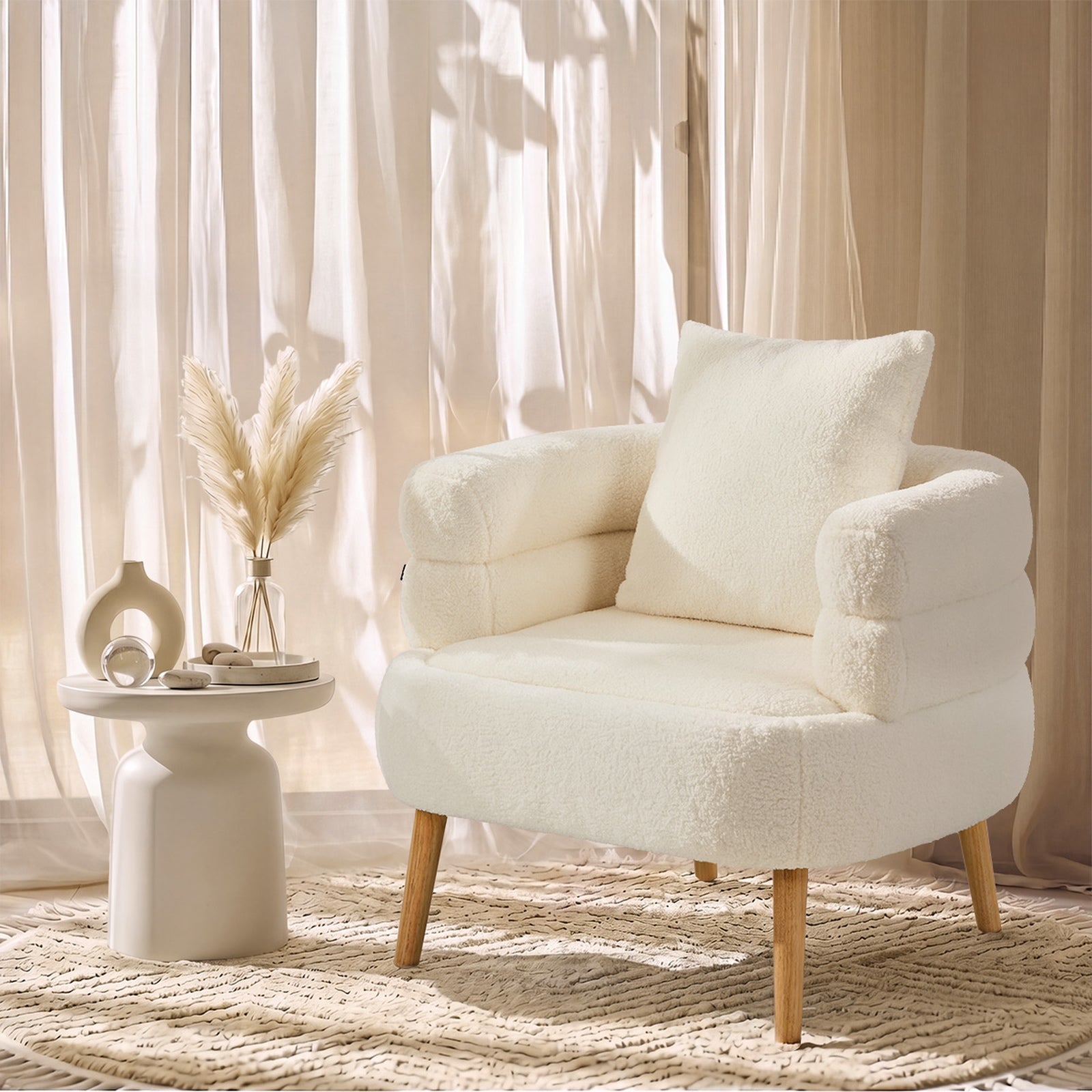 Oikiture Armchair Tub Chair Single Accent Armchairs Sofa Lounge Couch White