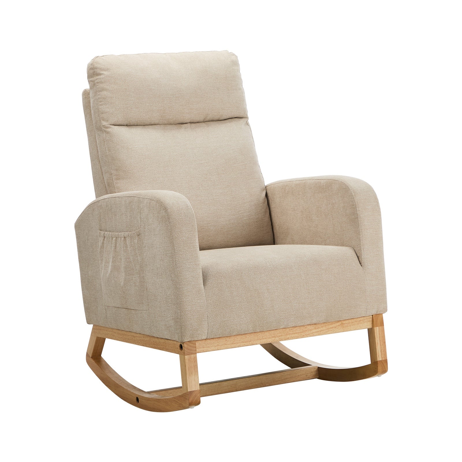 Oikiture Rocking Armchair Linen Fabric Lounge Chair Accent Chair Beige - Sunyee
