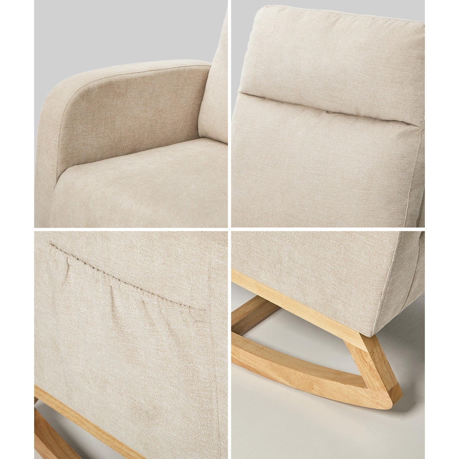 Oikiture 2x Rocking Armchair Linen Fabric Lounge Chair Accent Chair Beige - Sunyee