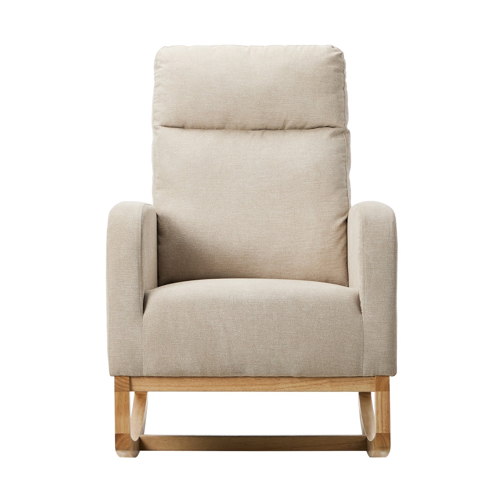 Oikiture 2x Rocking Armchair Linen Fabric Lounge Chair Accent Chair Beige - Sunyee