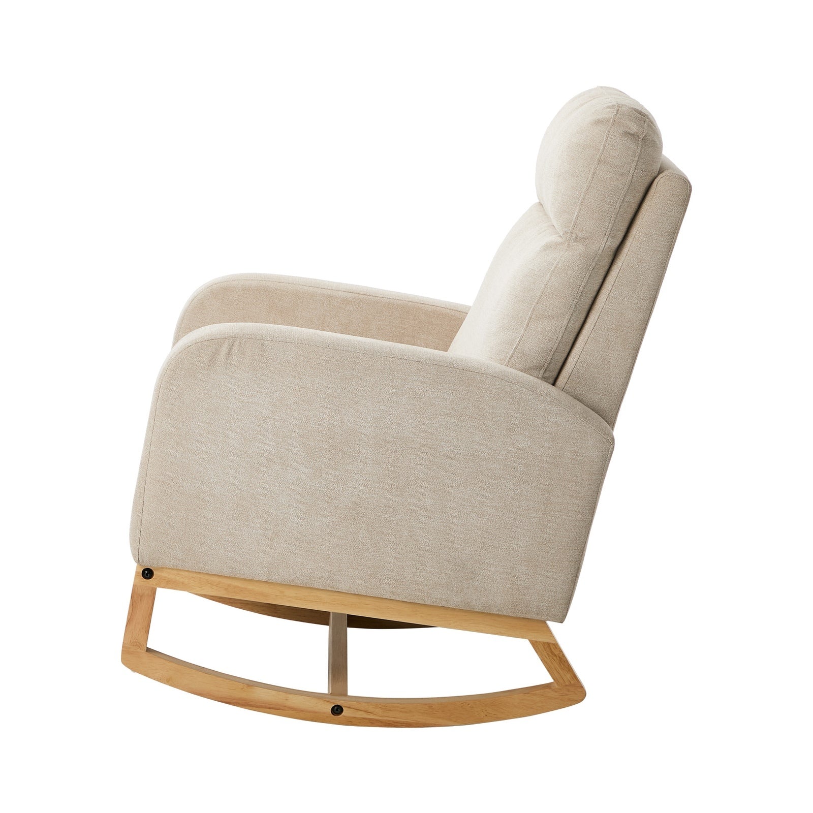 Oikiture 2x Rocking Armchair Linen Fabric Lounge Chair Accent Chair Beige - Sunyee