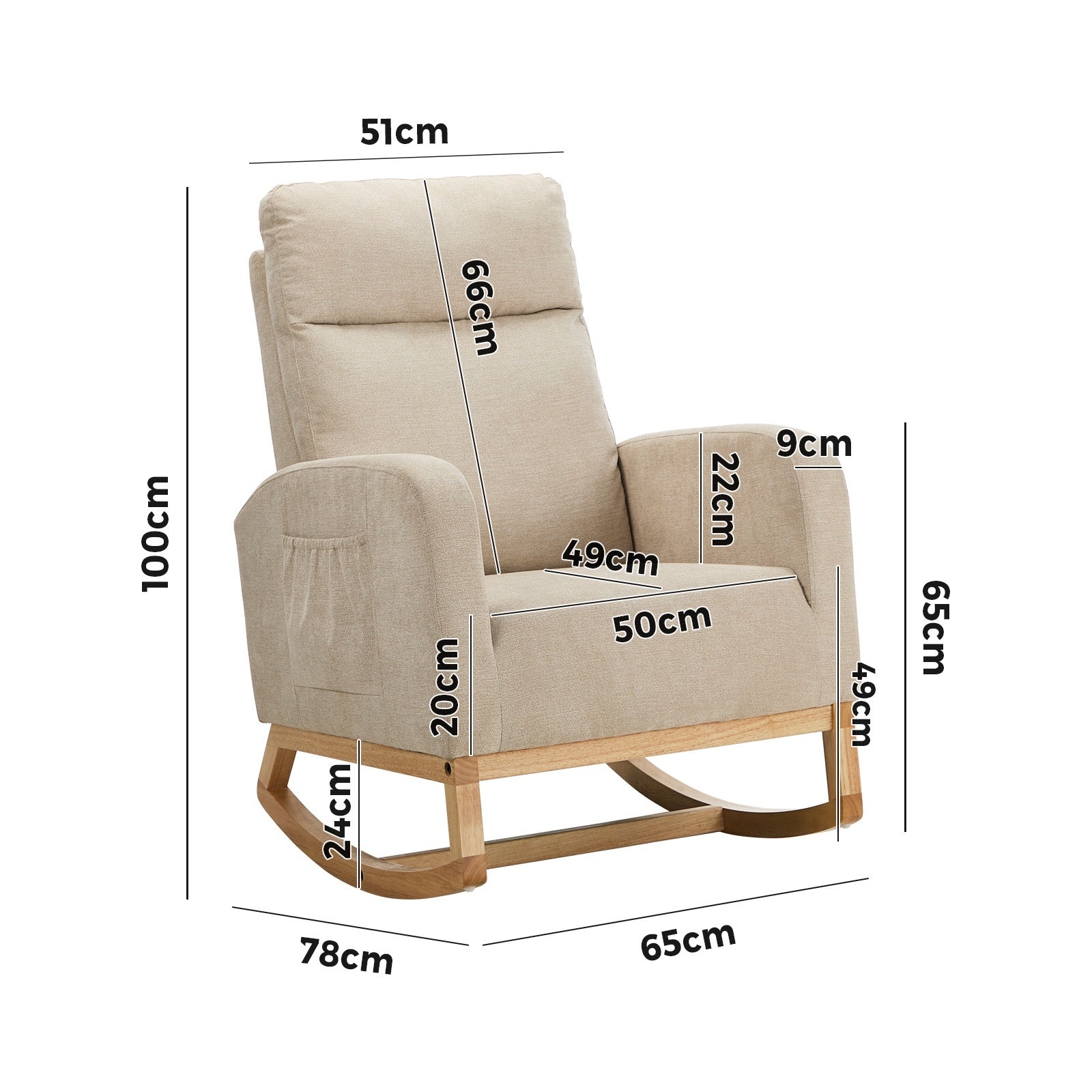 Oikiture 2x Rocking Armchair Linen Fabric Lounge Chair Accent Chair Beige - Sunyee